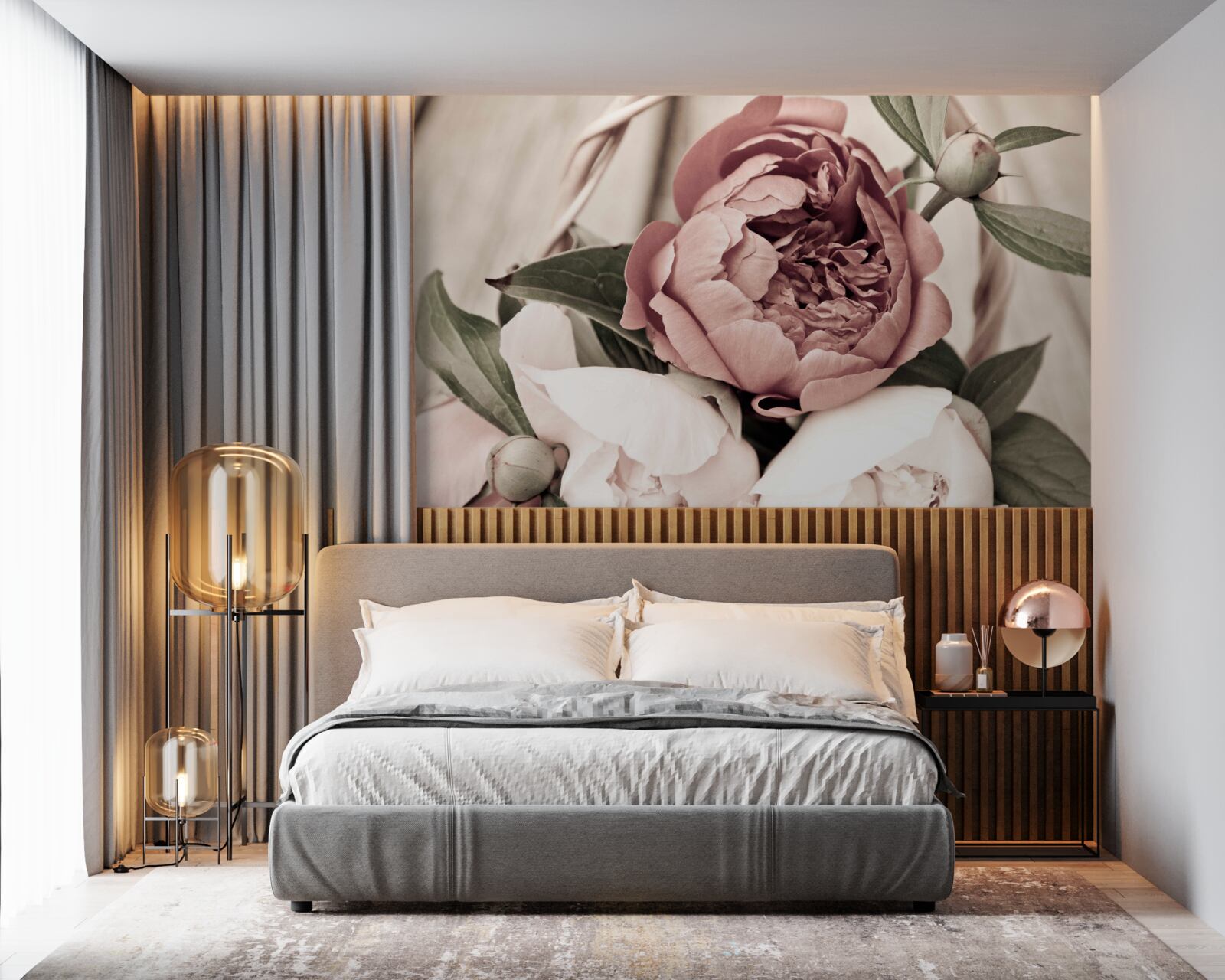 Fototapet trandafir delicat cu petale luxuriante ca de bujor