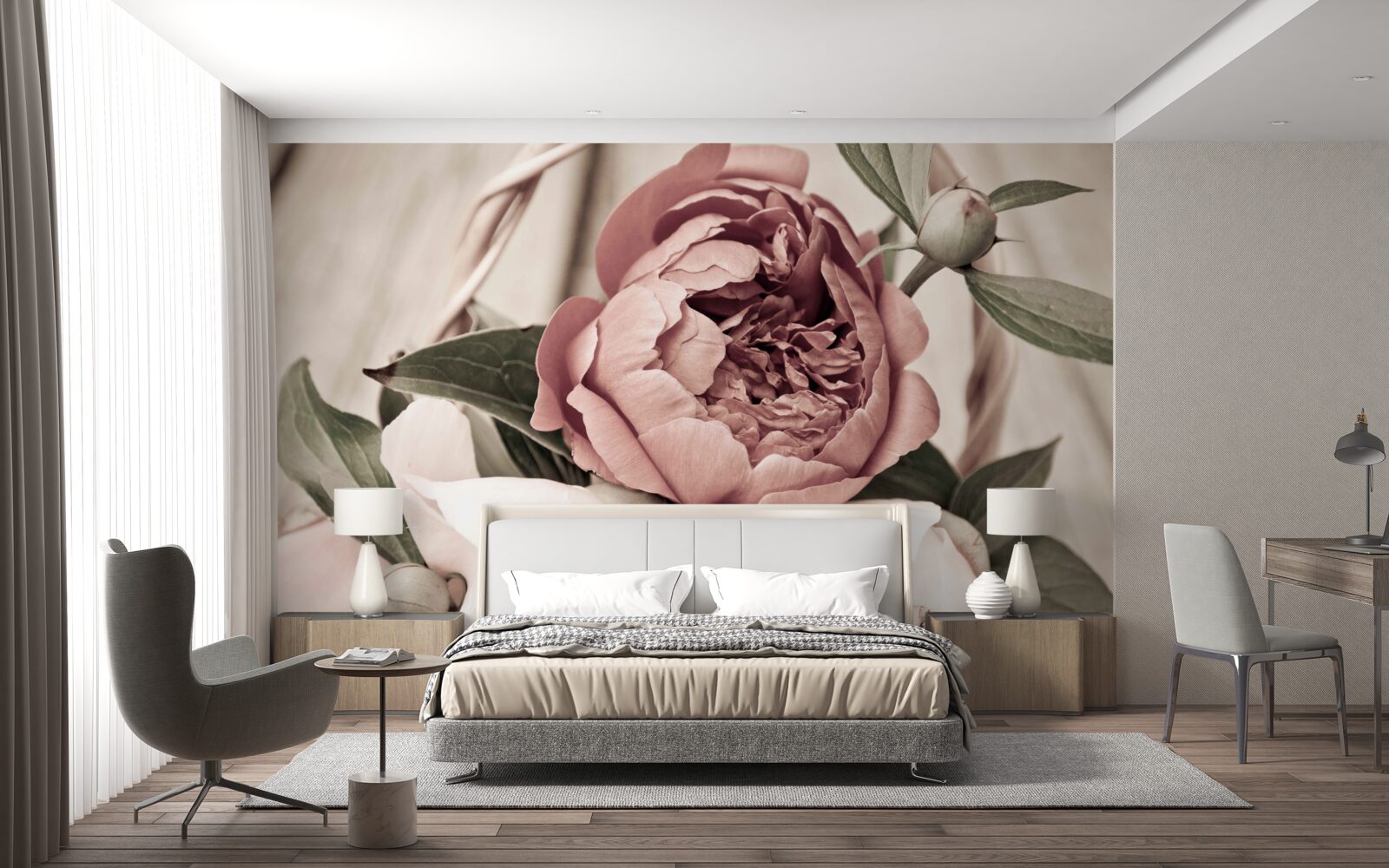 Fototapet trandafir delicat cu petale luxuriante ca de bujor