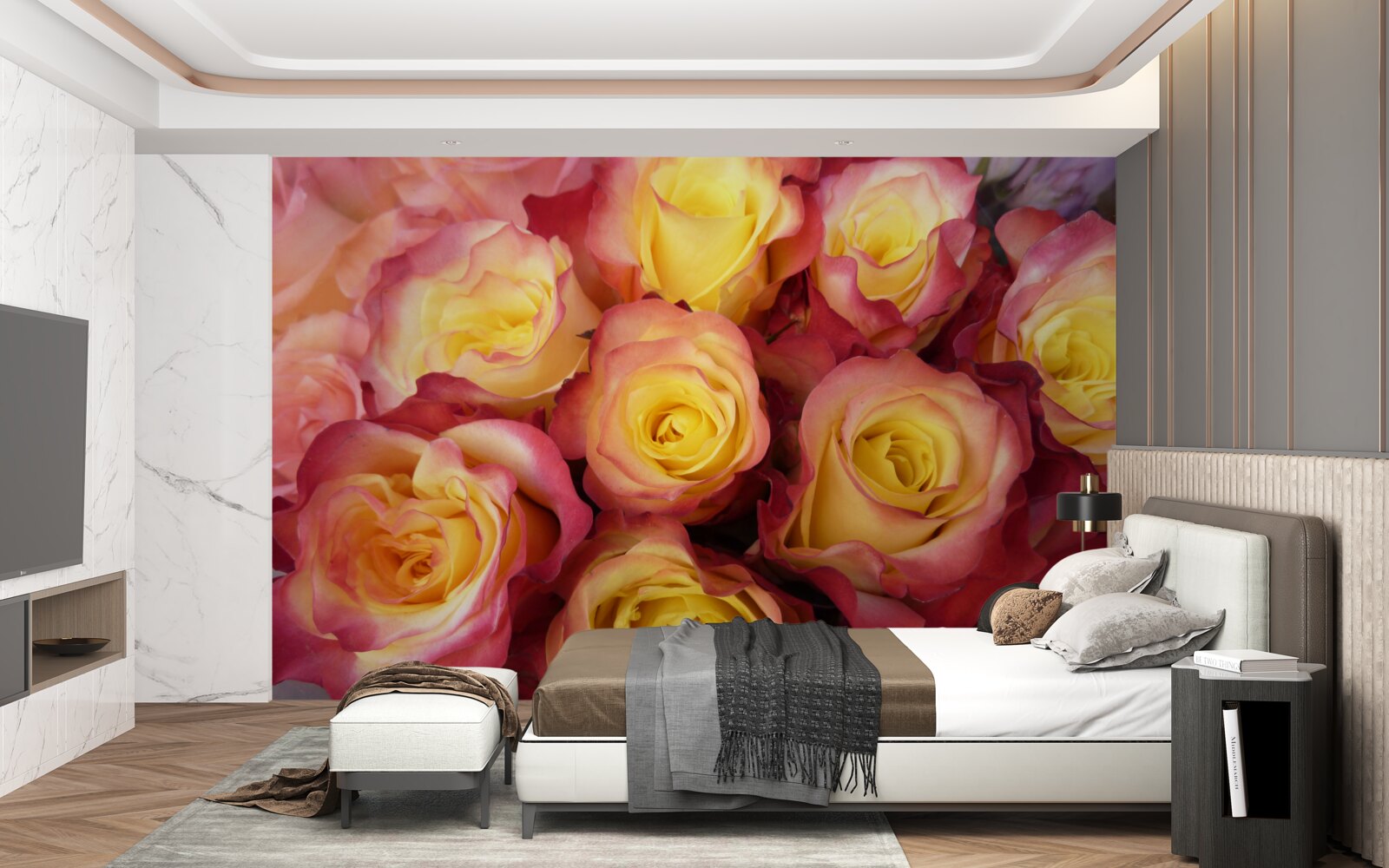 Fototapet lalele roz cu centru galben