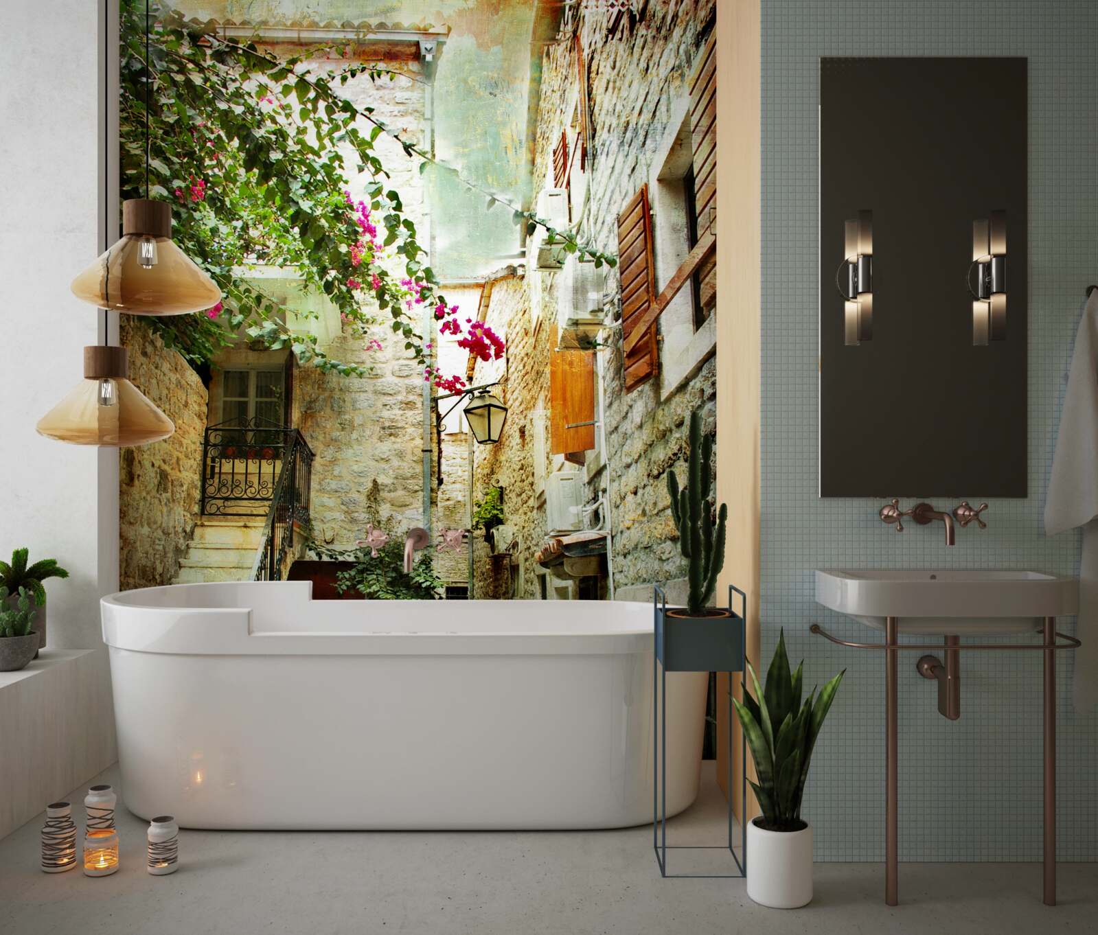 Fototapet acuarelă reprezentând o stradă veche