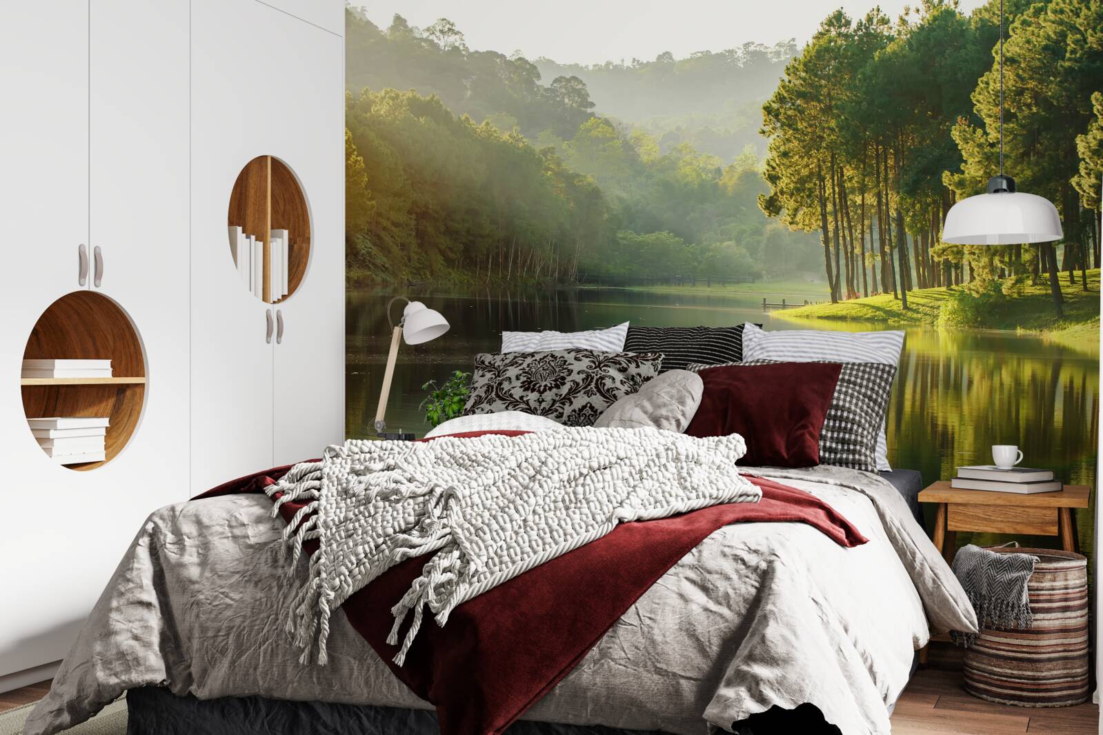 Fototapet ceața dimineții se răspândește prin pădure