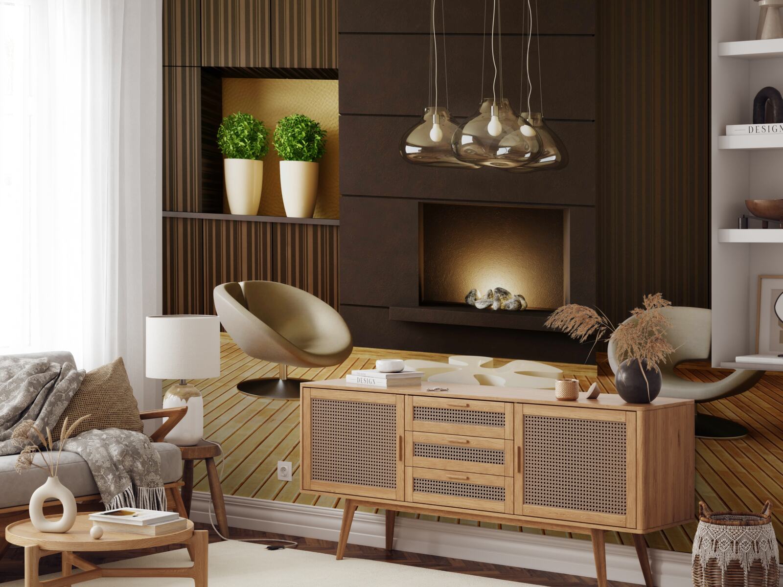 Fototapet zonă de comunicare lângă șemineu