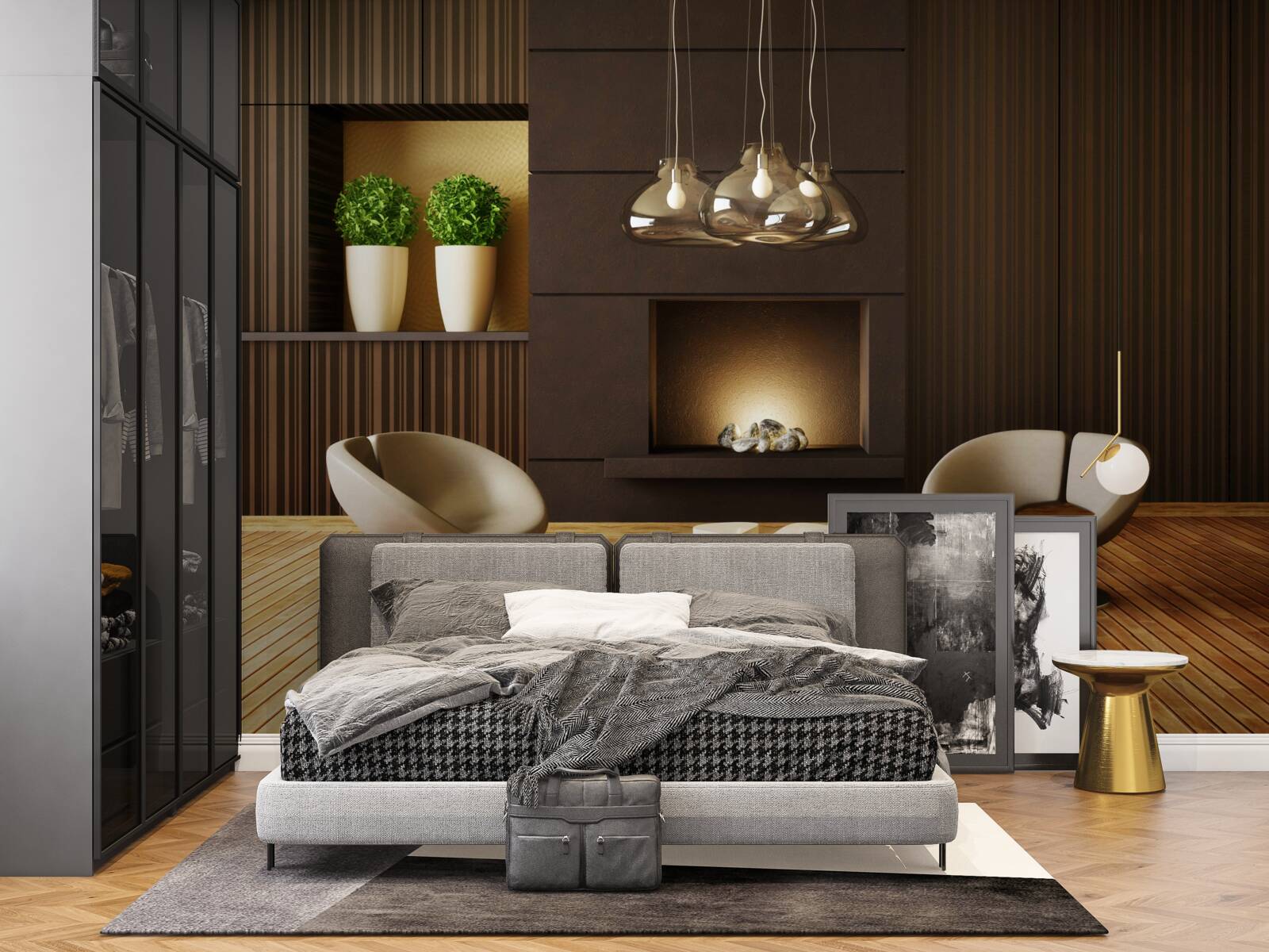 Fototapet zonă de comunicare lângă șemineu