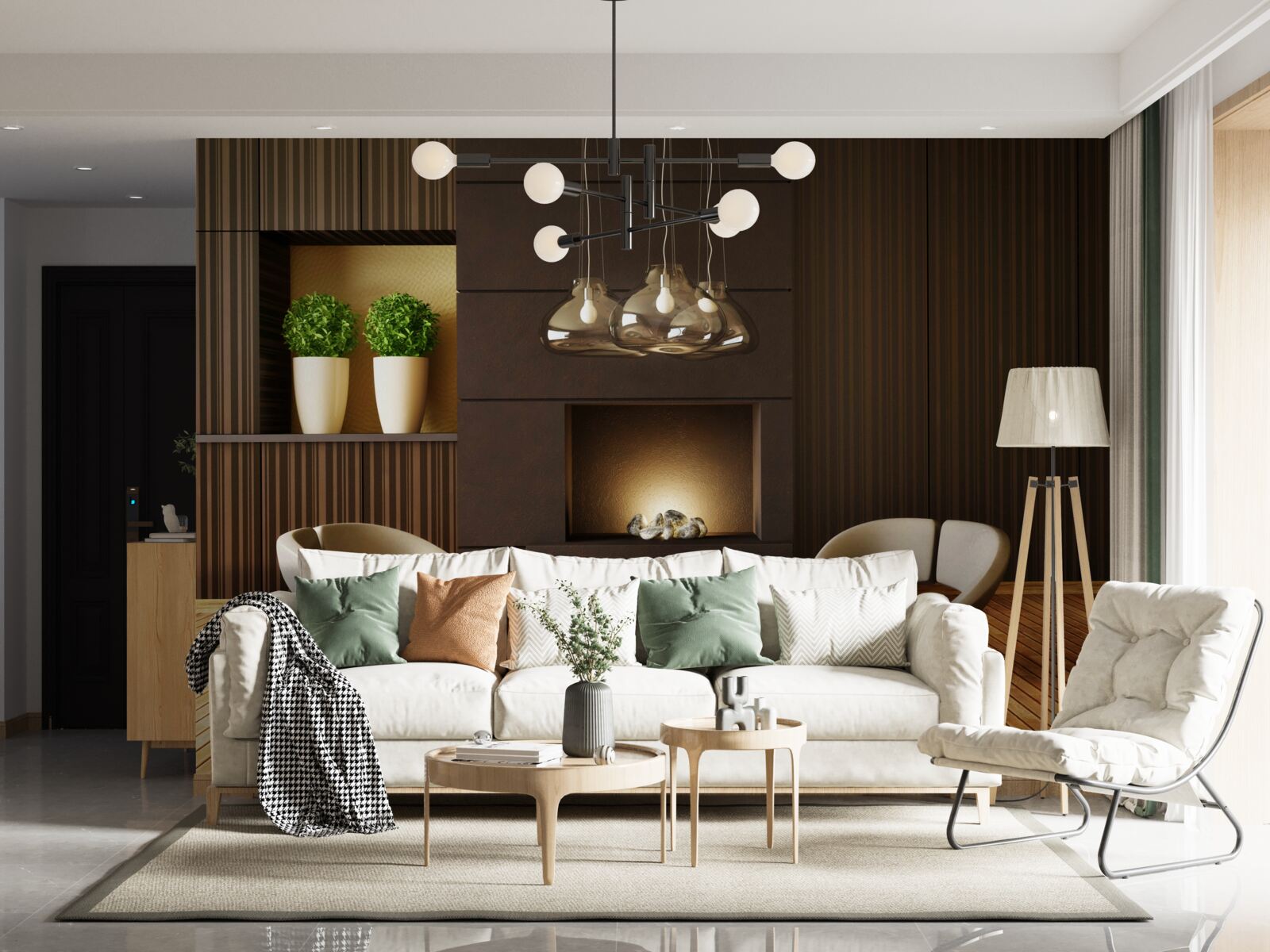 Fototapet zonă de comunicare lângă șemineu