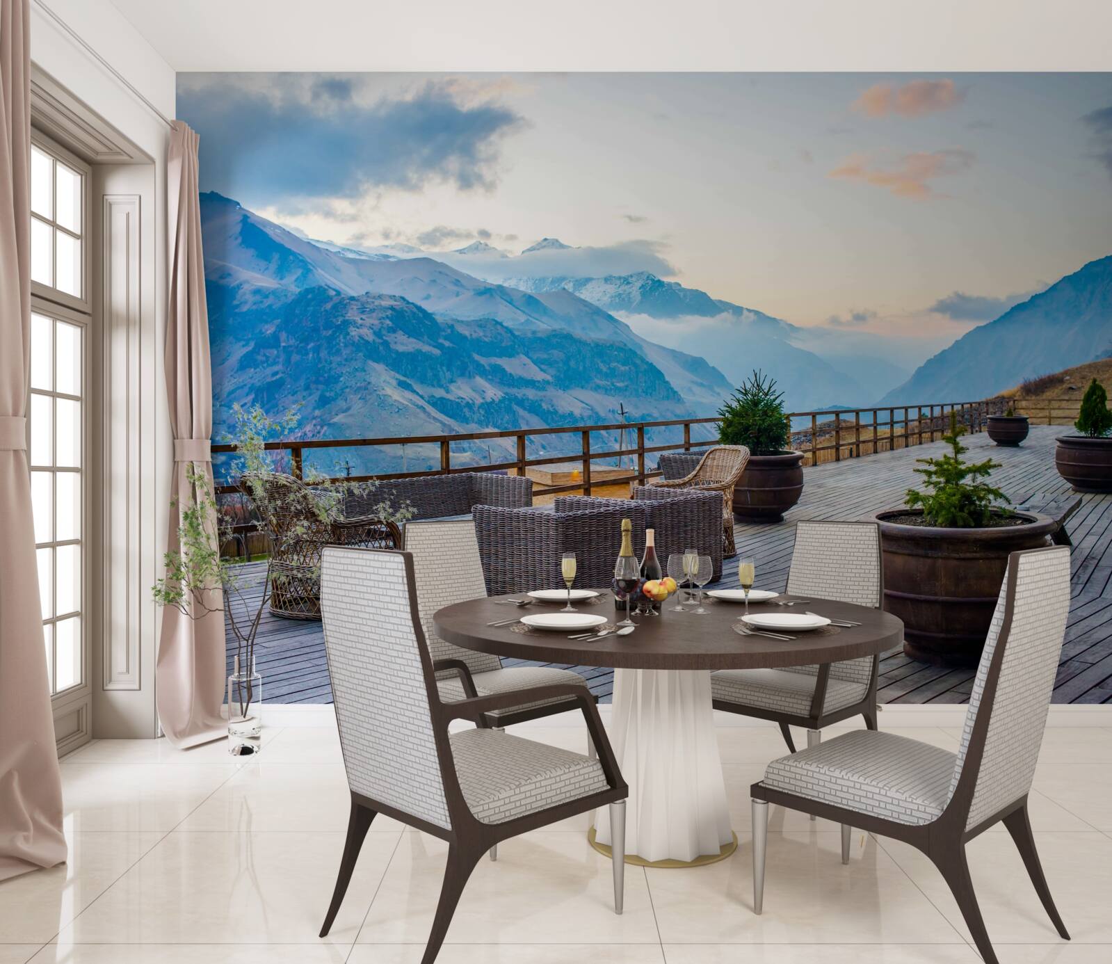 Fototapet terasă spațioasă cu vedere la munți