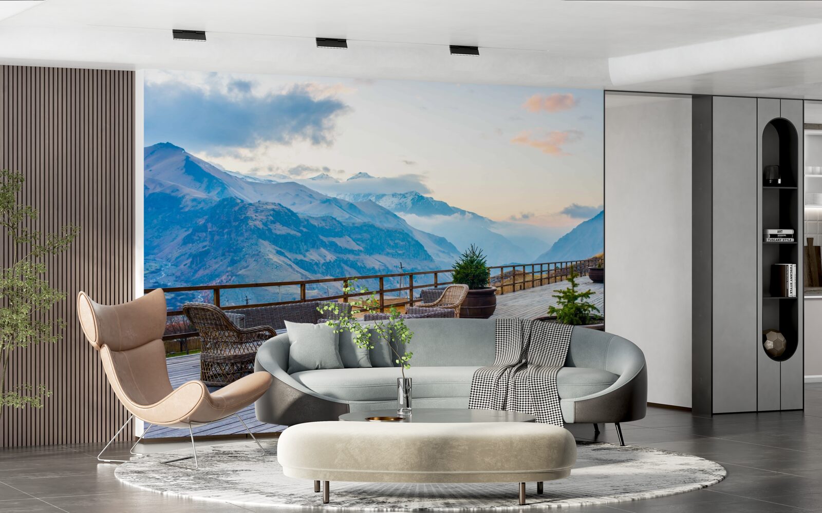 Fototapet terasă spațioasă cu vedere la munți