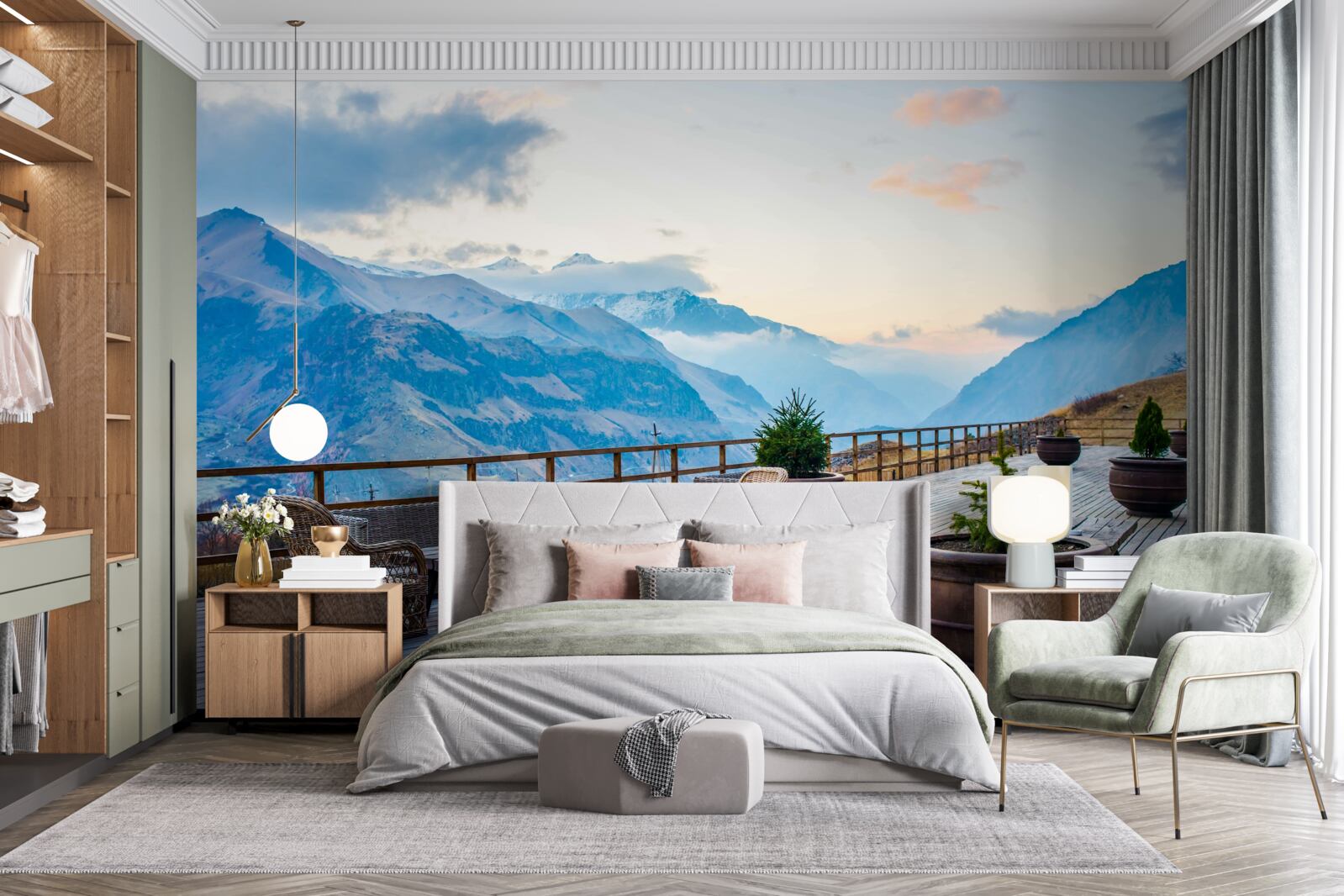 Fototapet terasă spațioasă cu vedere la munți