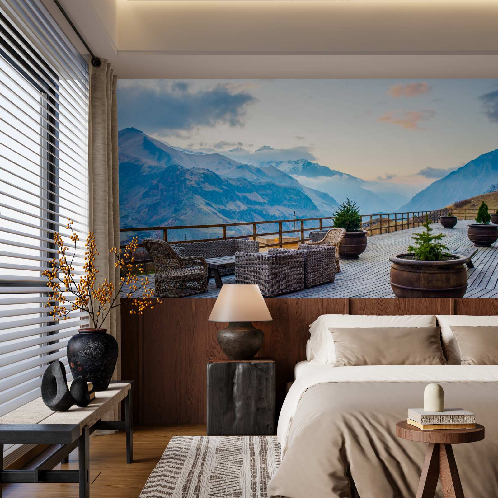 Fototapet terasă spațioasă cu vedere la munți