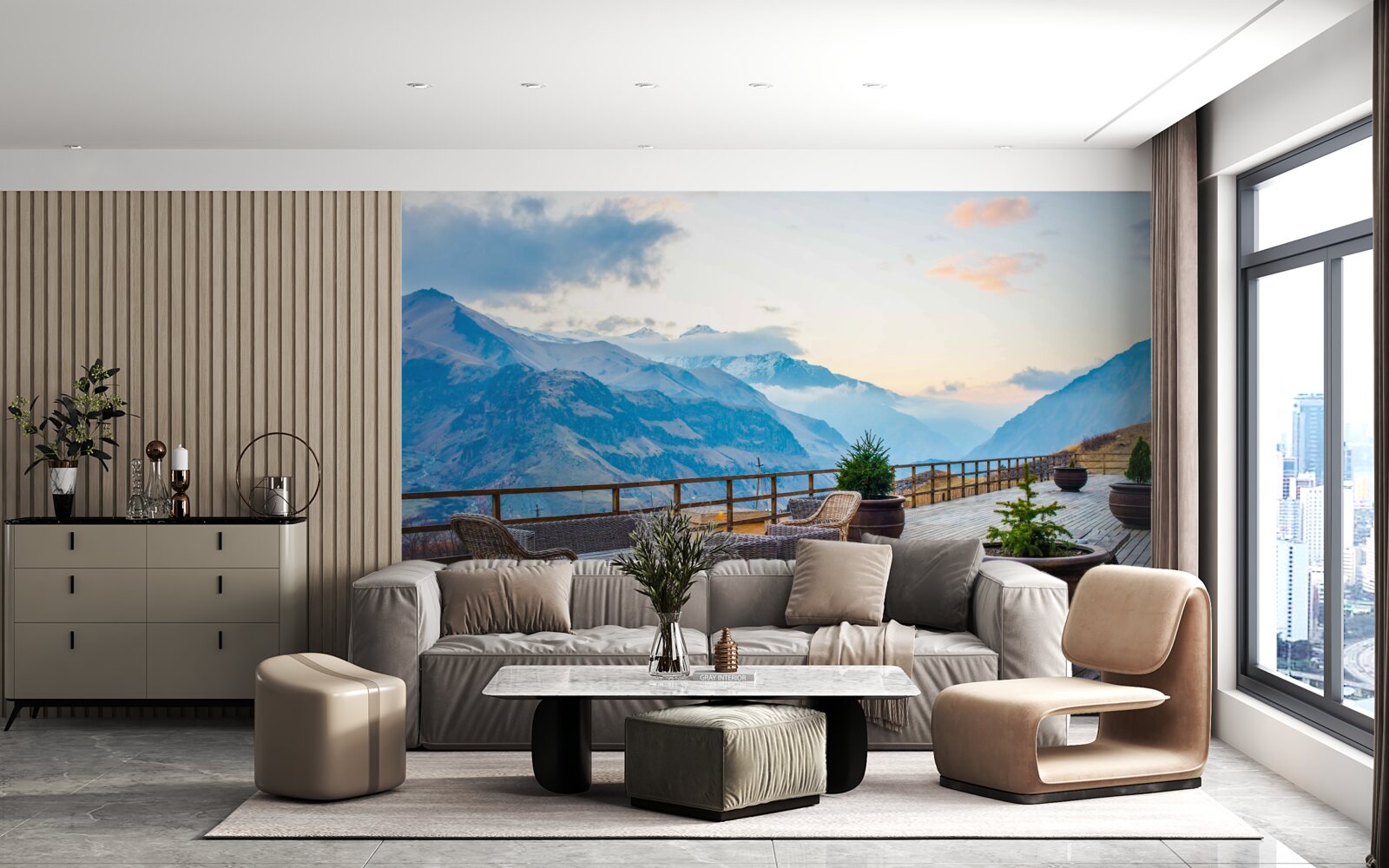 Fototapet terasă spațioasă cu vedere la munți