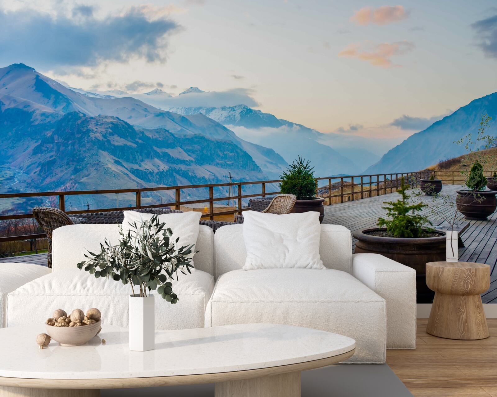 Fototapet terasă spațioasă cu vedere la munți
