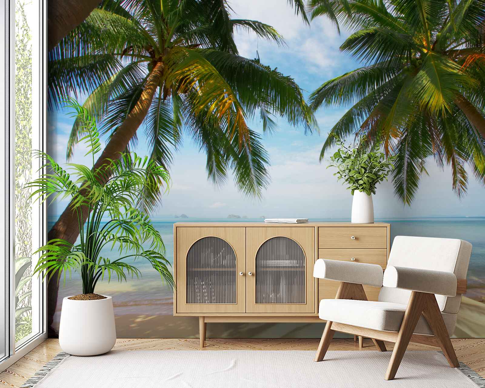 Fototapet palmieri pe un țărm nisipos