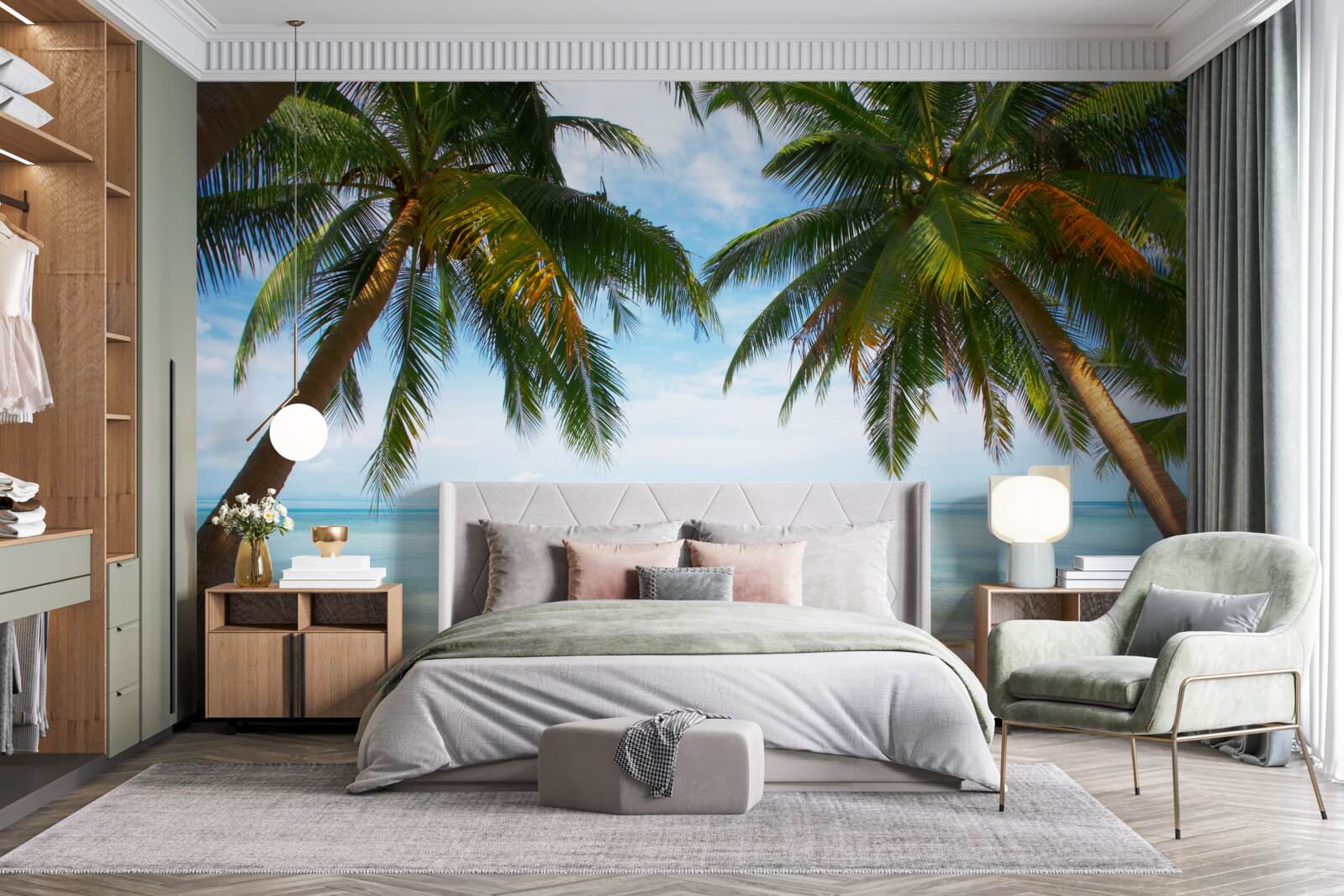 Fototapet palmieri pe un țărm nisipos