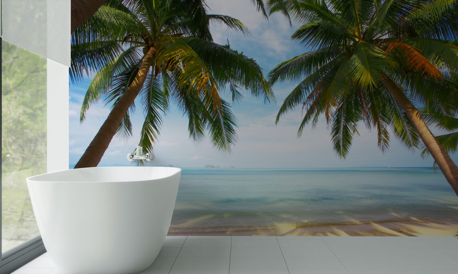 Fototapet palmieri pe un țărm nisipos