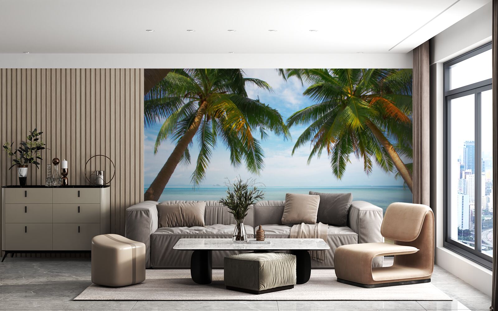 Fototapet palmieri pe un țărm nisipos