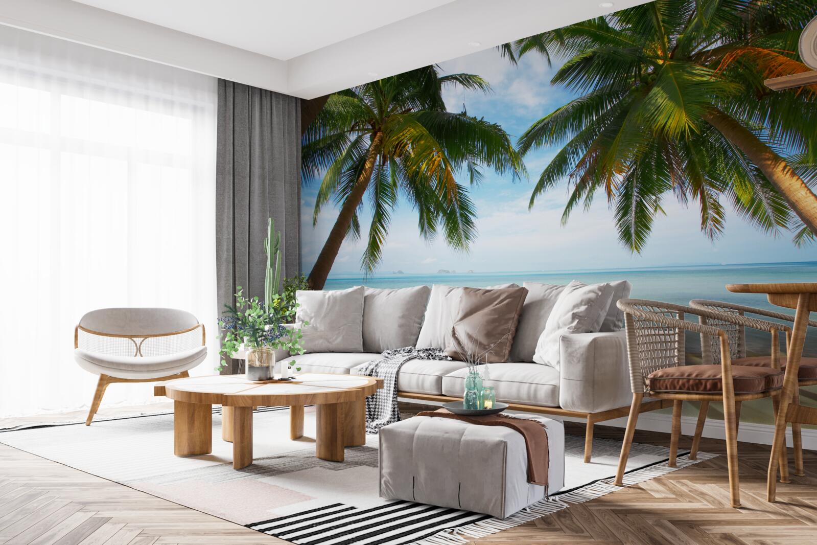 Fototapet palmieri pe un țărm nisipos