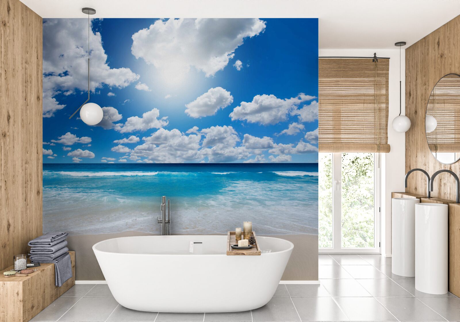 Fototapet plajă cu apă albastră și mare calmă