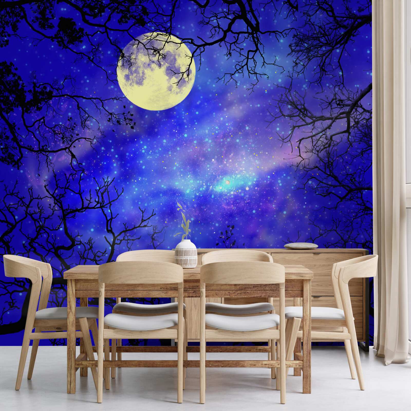 Fototapet lumina lunii luminează cerul înstelat al nopții