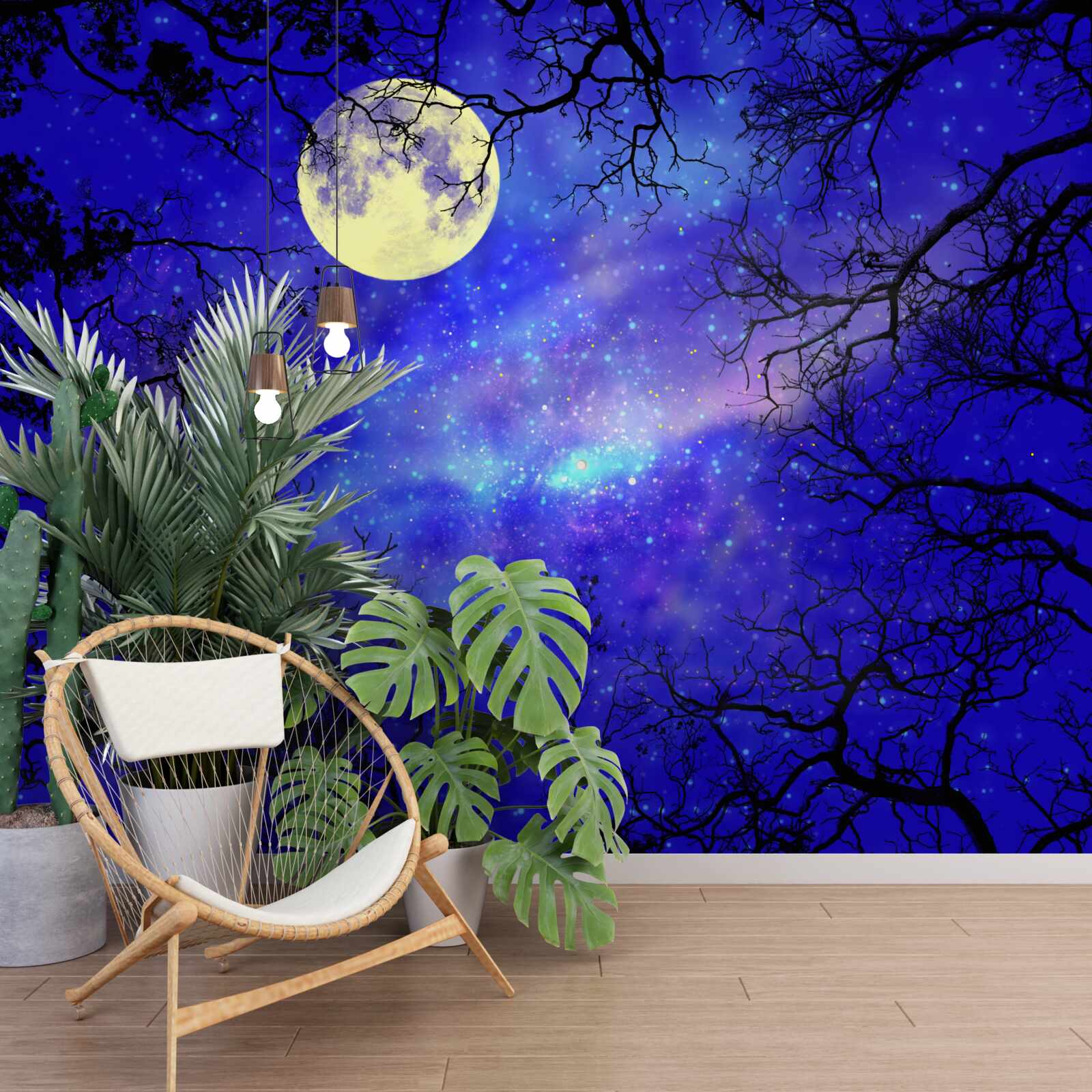 Fototapet lumina lunii luminează cerul înstelat al nopții