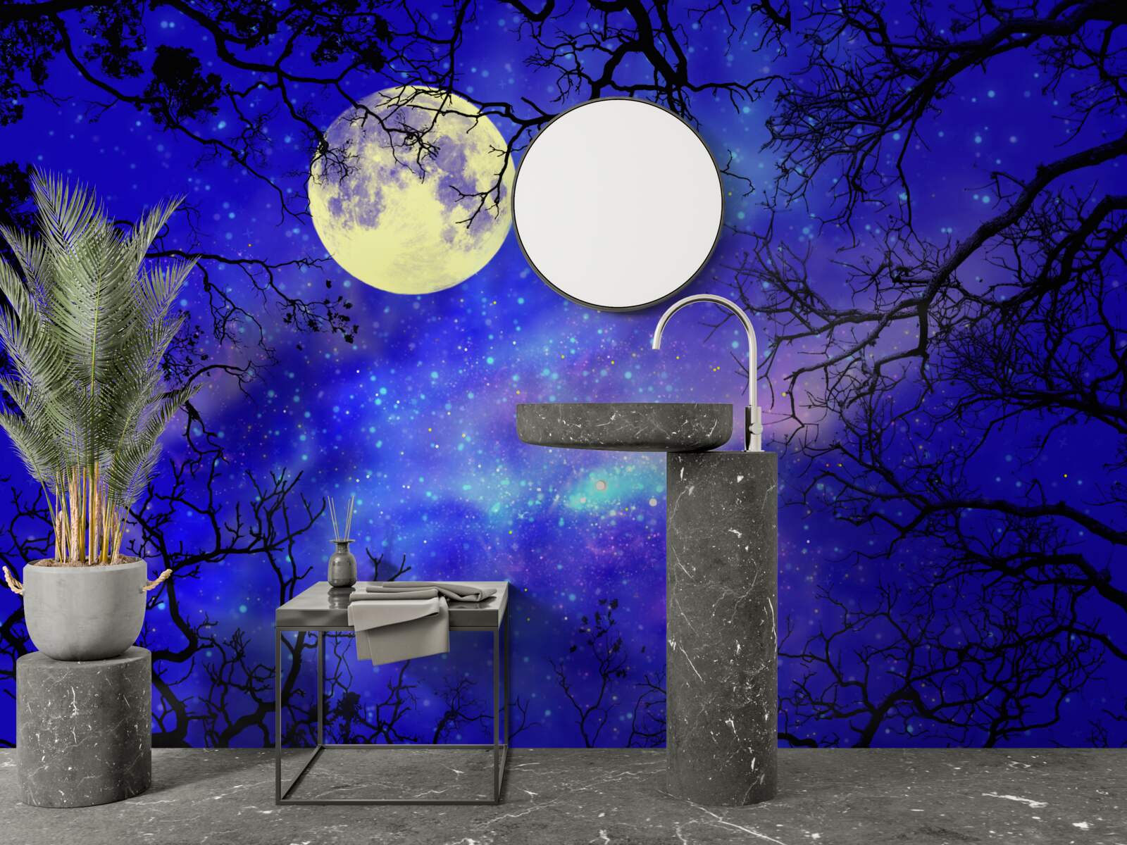 Fototapet lumina lunii luminează cerul înstelat al nopții