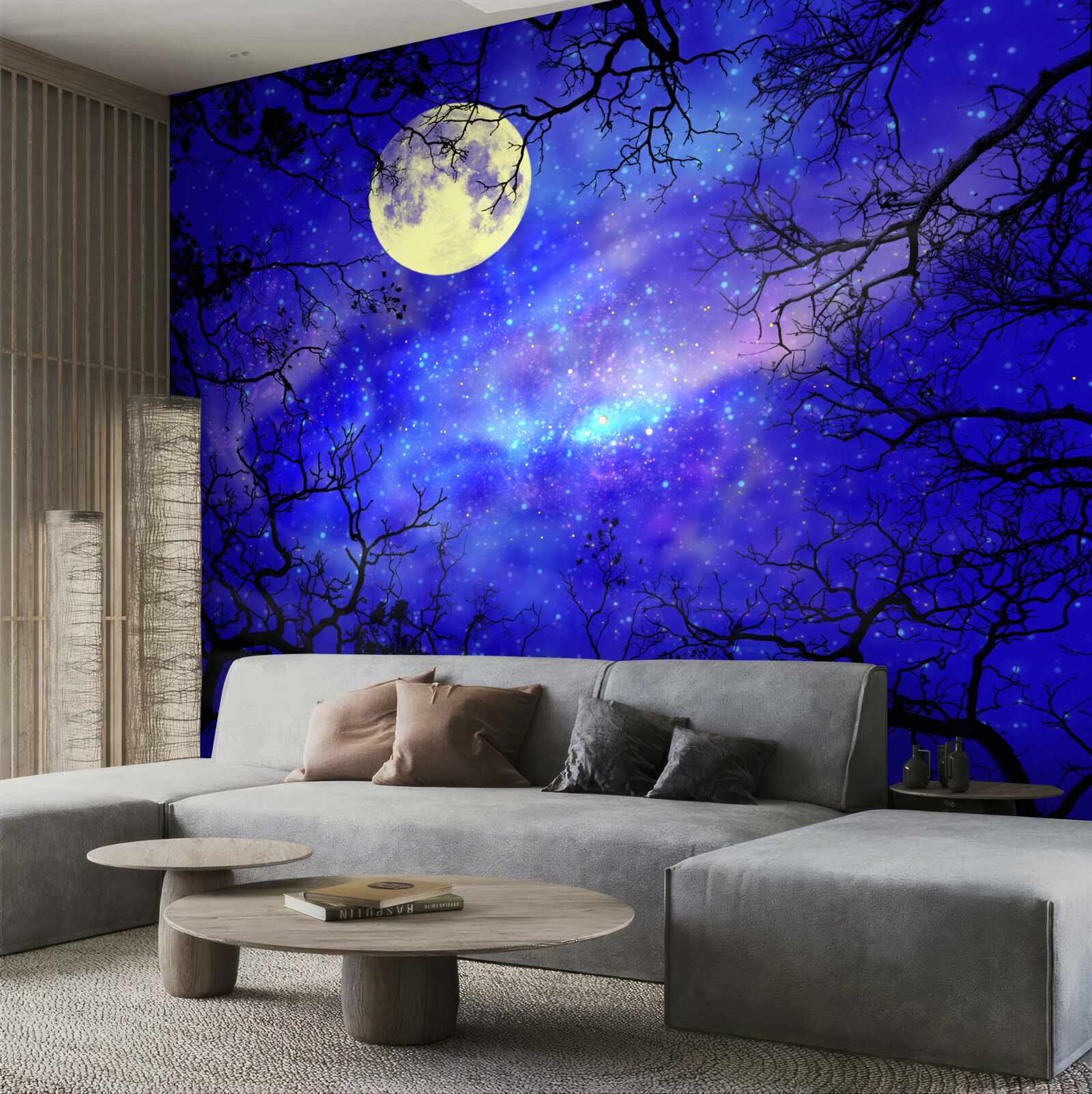 Fototapet lumina lunii luminează cerul înstelat al nopții