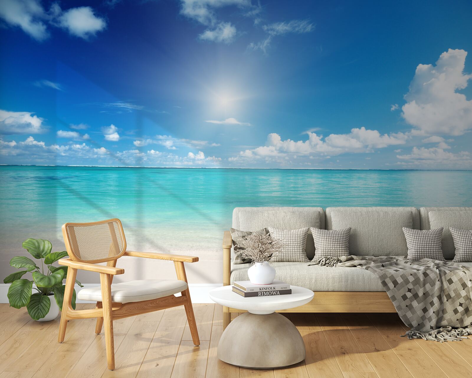 Fototapet apă calmă lângă un țărm nisipos