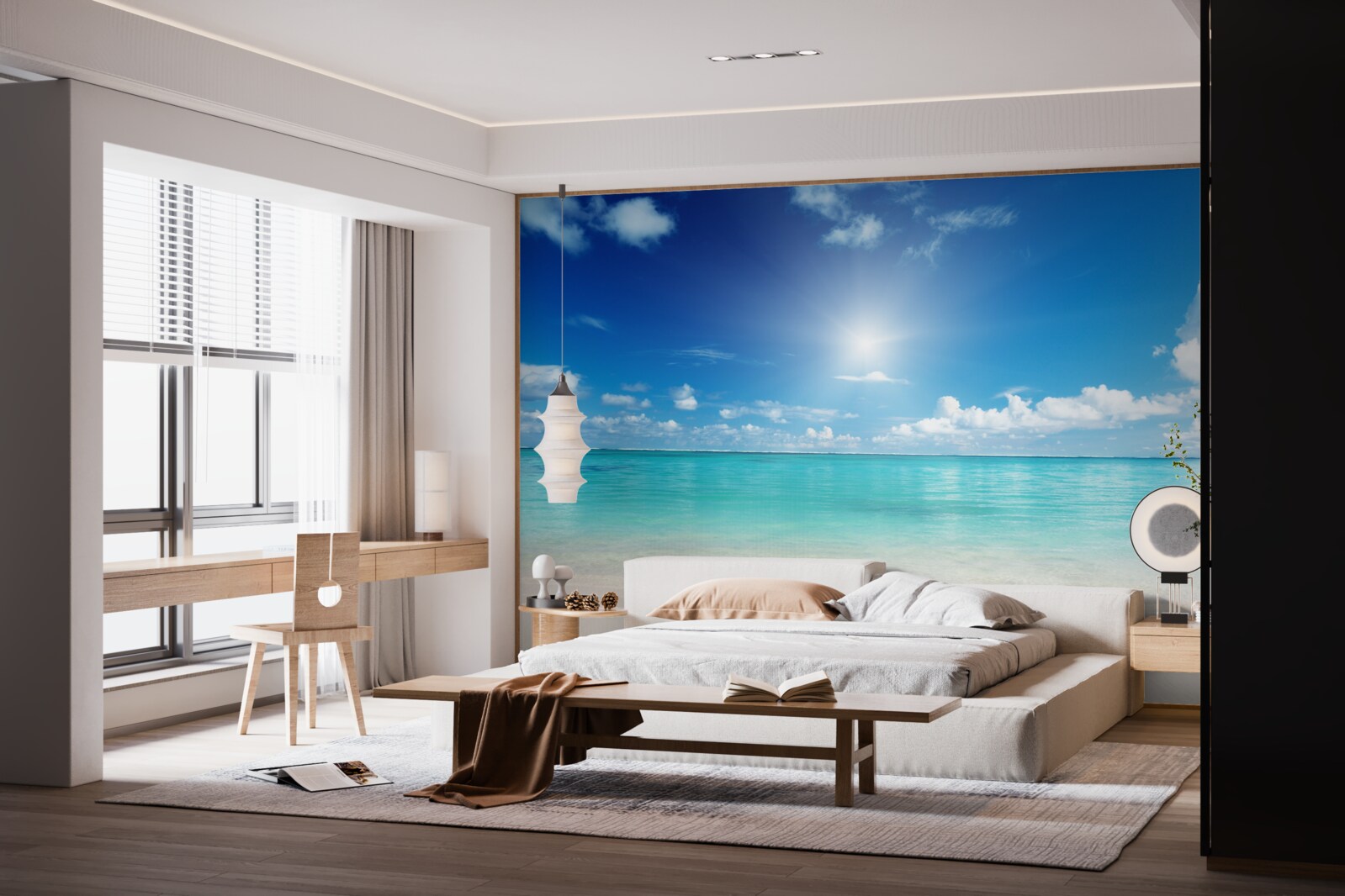 Fototapet apă calmă lângă un țărm nisipos