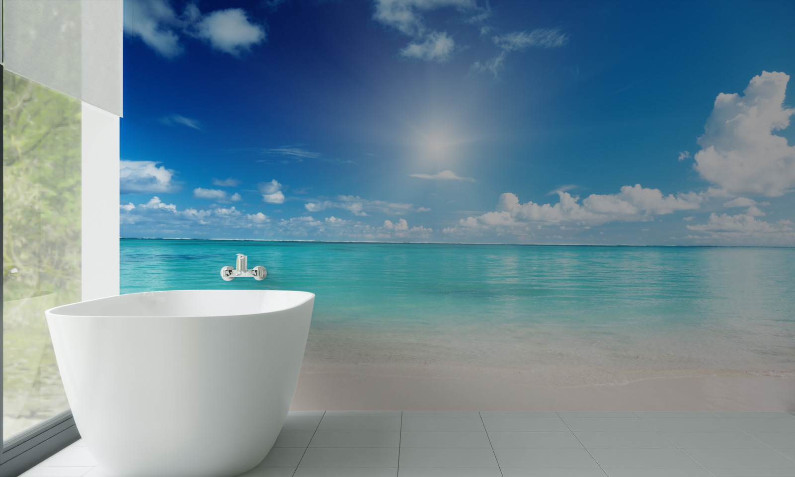 Fototapet apă calmă lângă un țărm nisipos