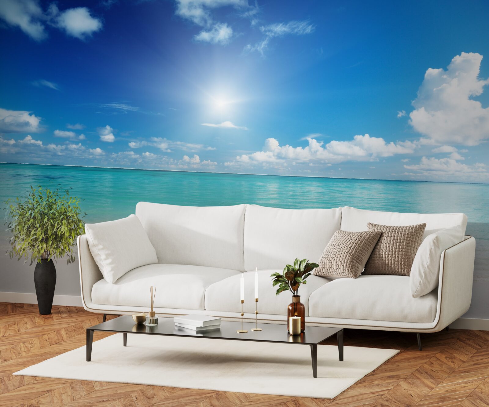 Fototapet apă calmă lângă un țărm nisipos