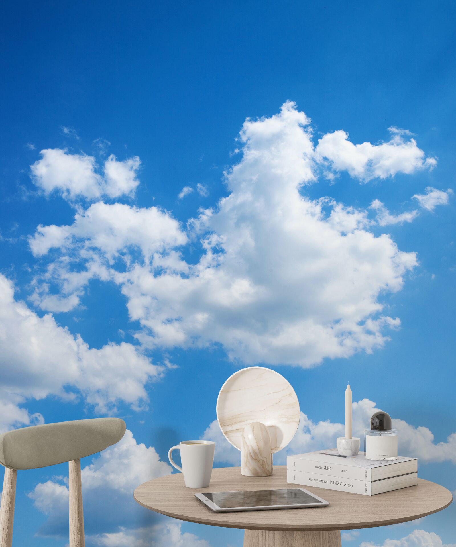 Fototapet nori albi ca zăpada plutesc pe cerul albastru