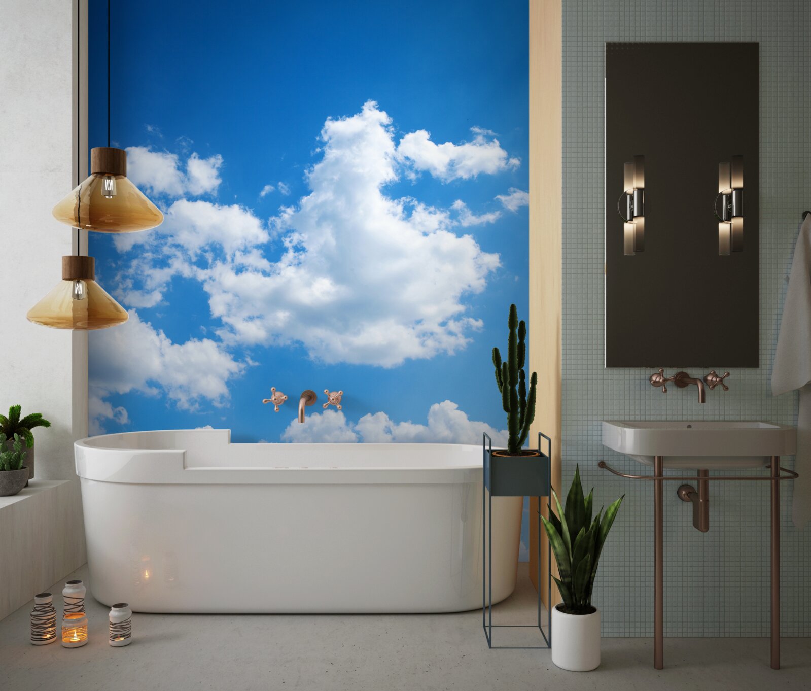 Fototapet nori albi ca zăpada plutesc pe cerul albastru