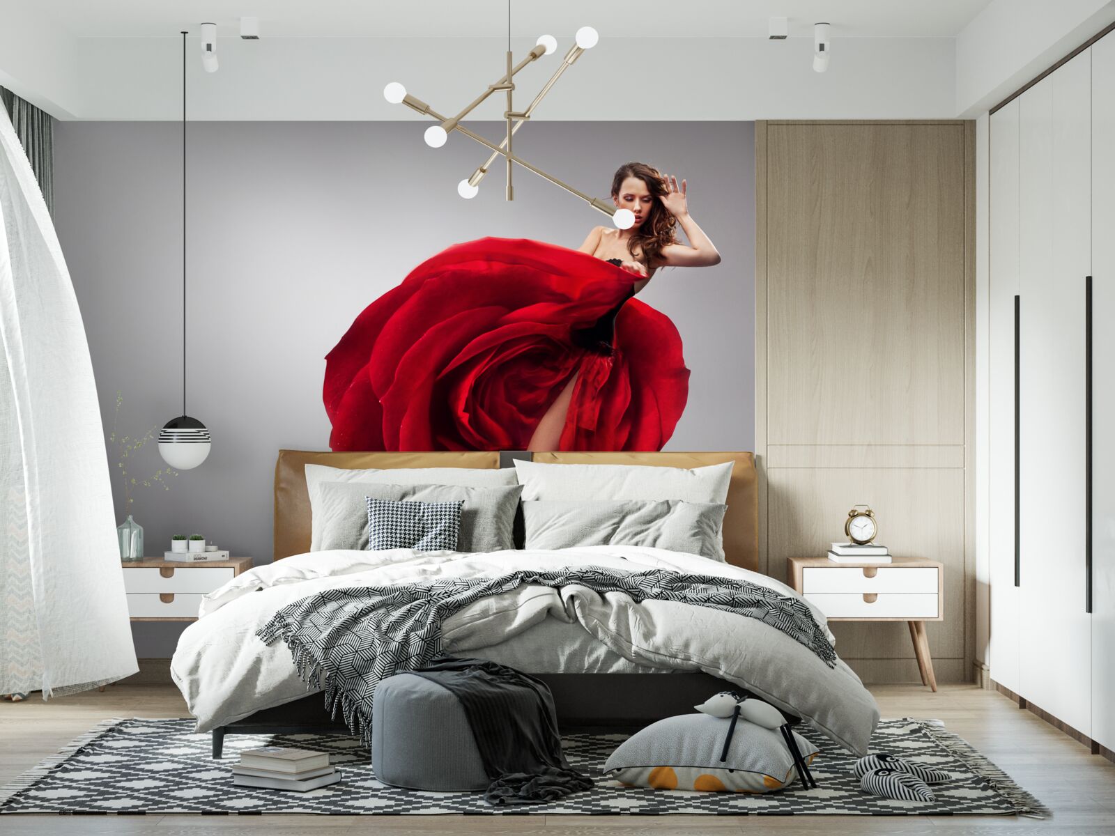 Fototapet fată într-o rochie roșie care seamănă cu trandafiri