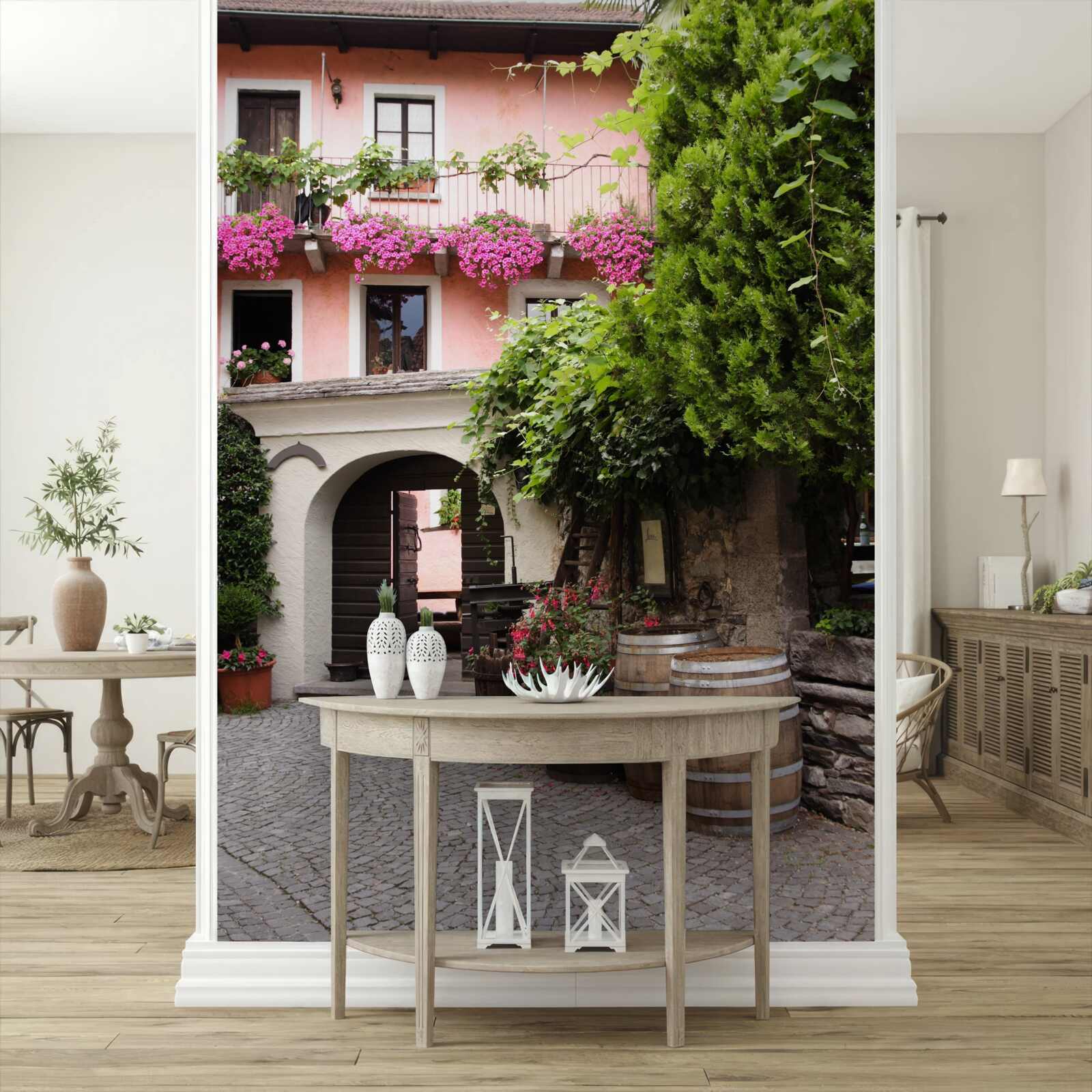 Fototapet vegetație cu flori lângă scări