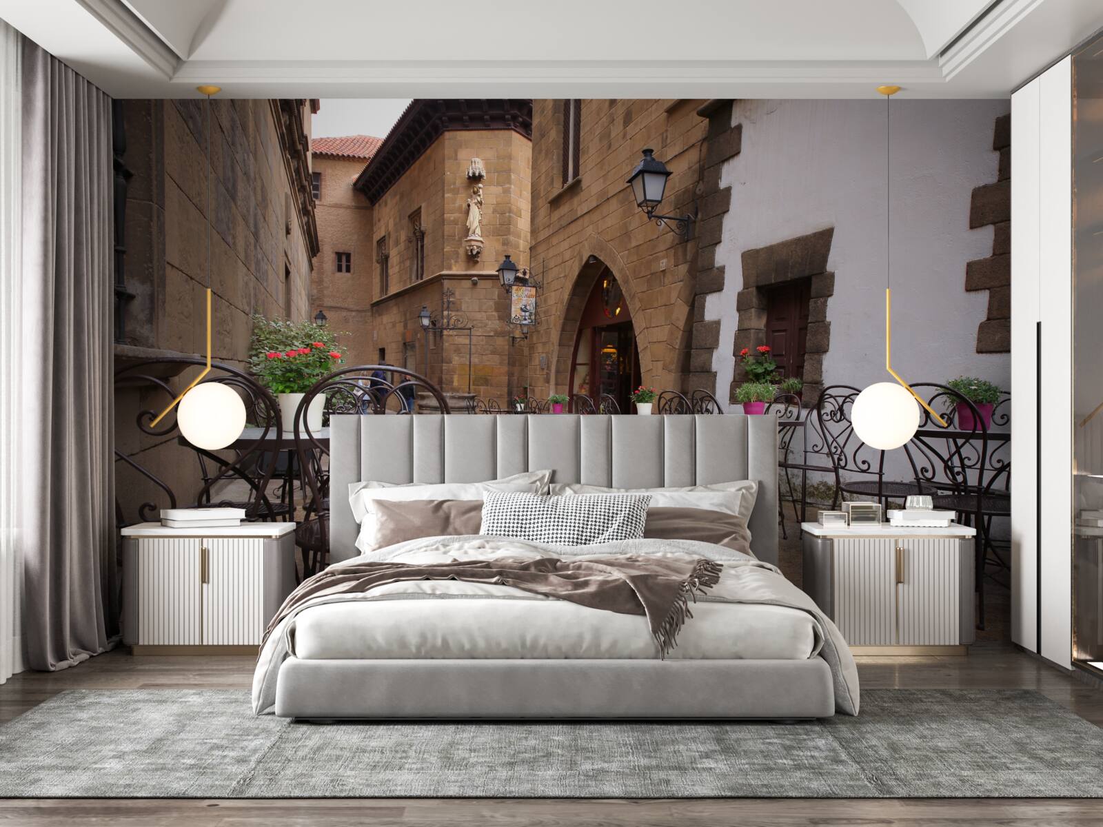 Fototapet mese pe o stradă îngustă