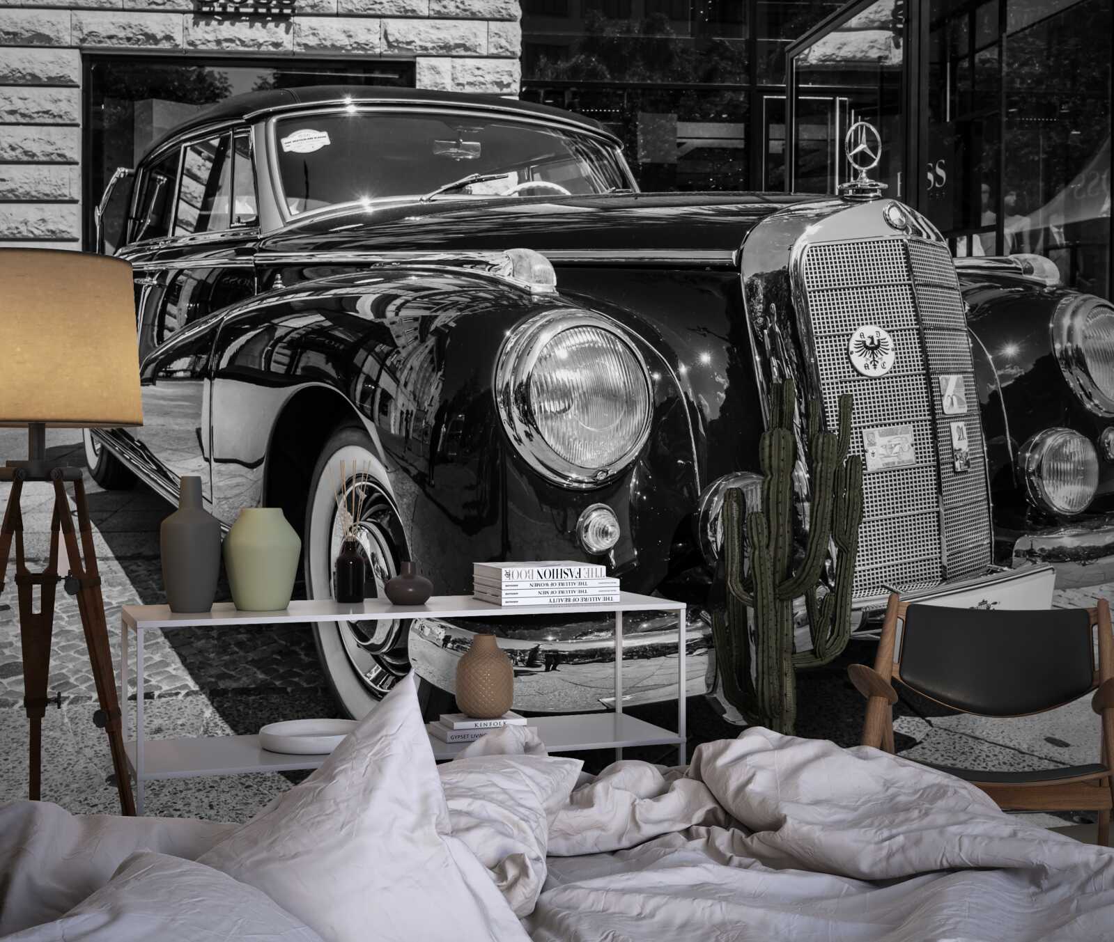 Fototapet mașină retro în alb și negru