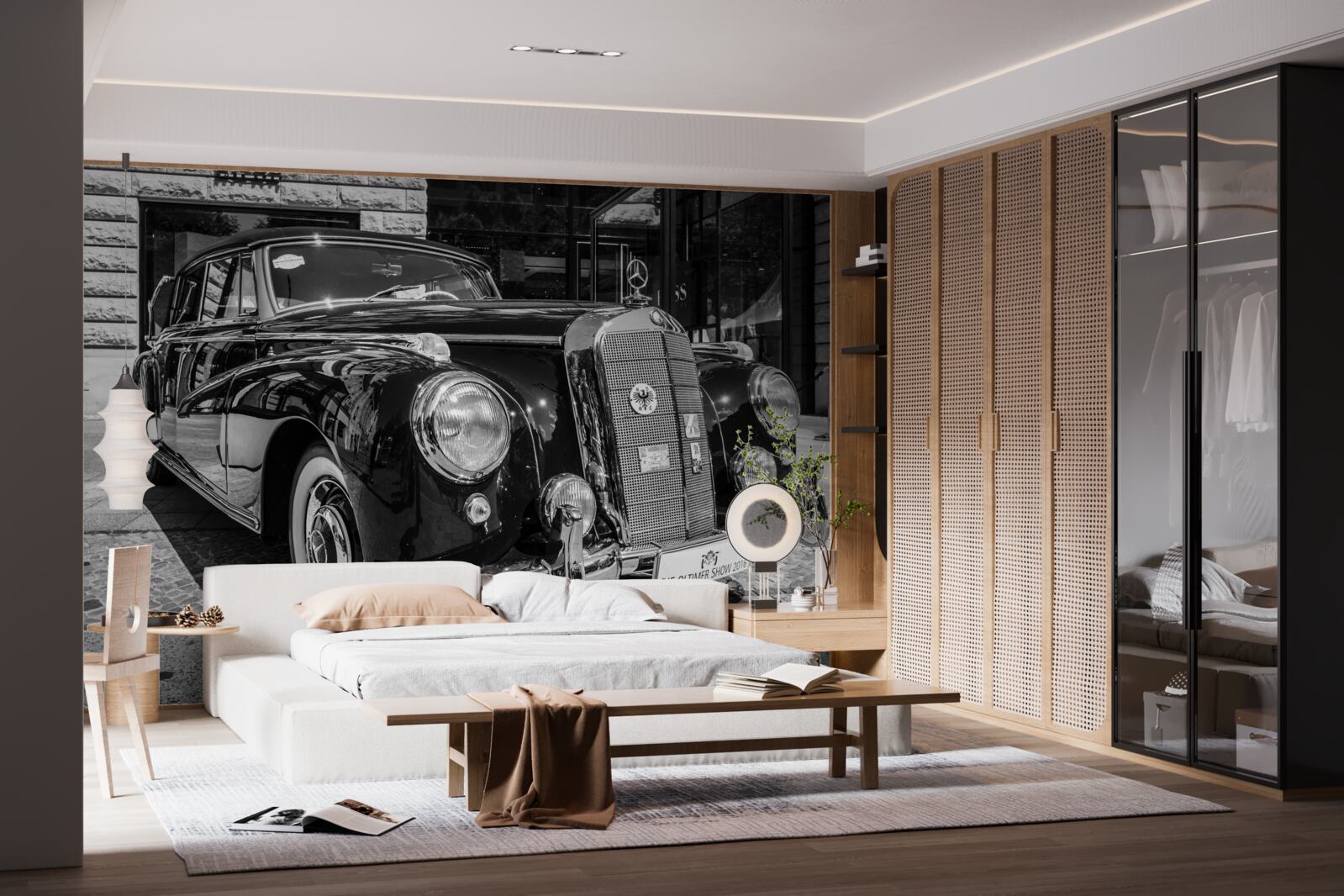 Fototapet mașină retro în alb și negru