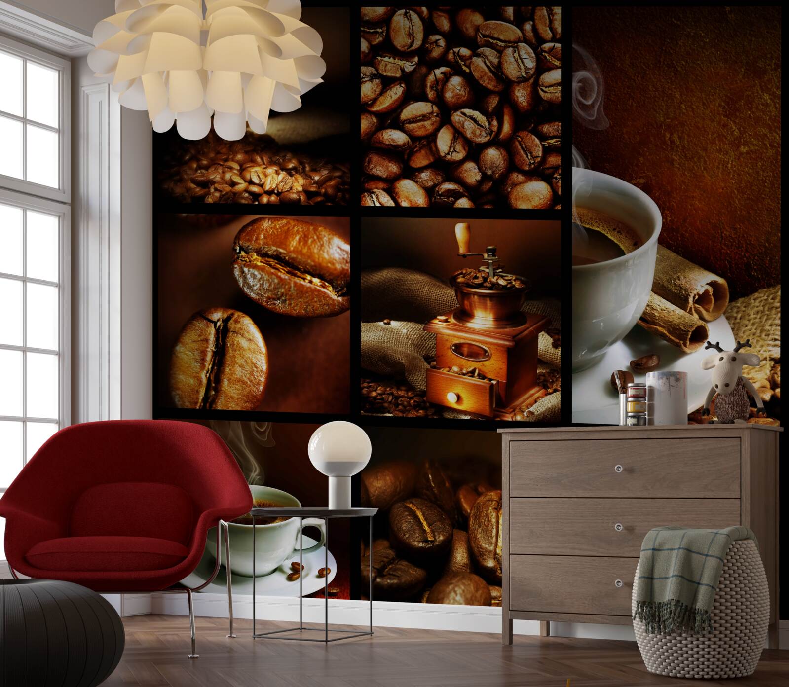 Fototapet compoziția boabelor de cafea și a băuturii în sine