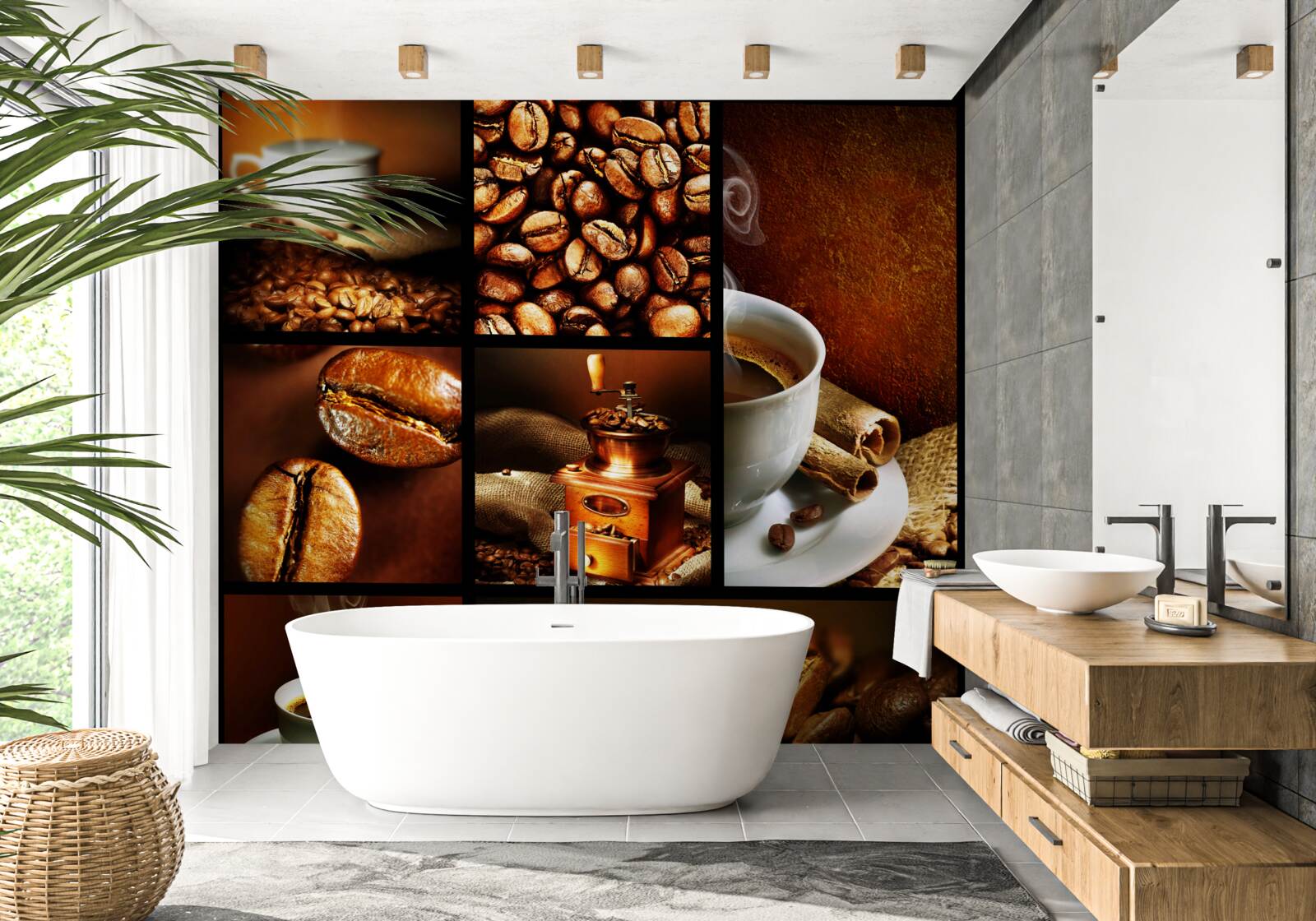 Fototapet compoziția boabelor de cafea și a băuturii în sine