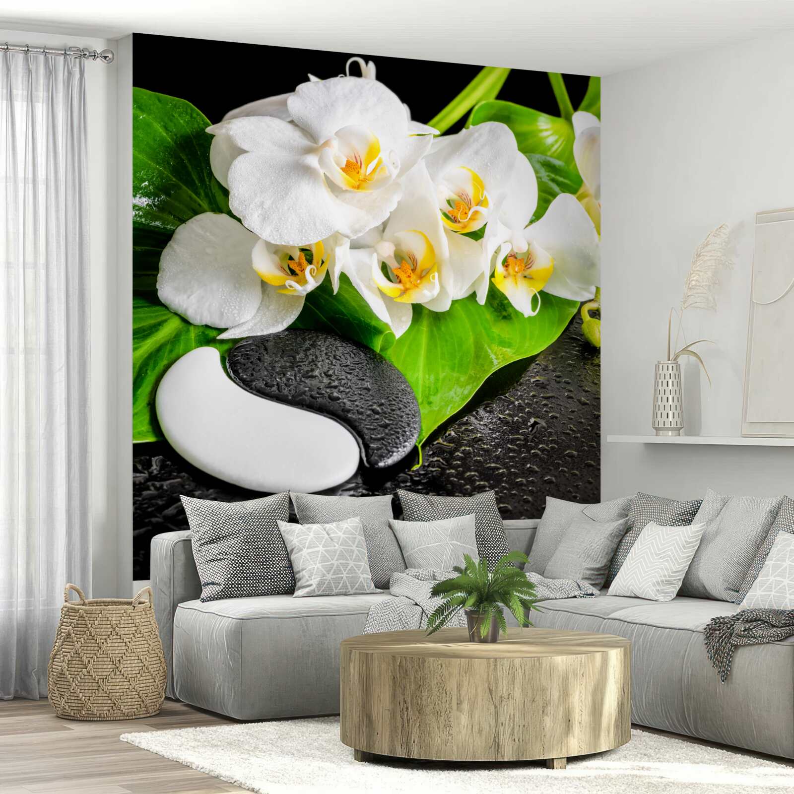 Fototapet lotus alb pe o stâncă întunecată