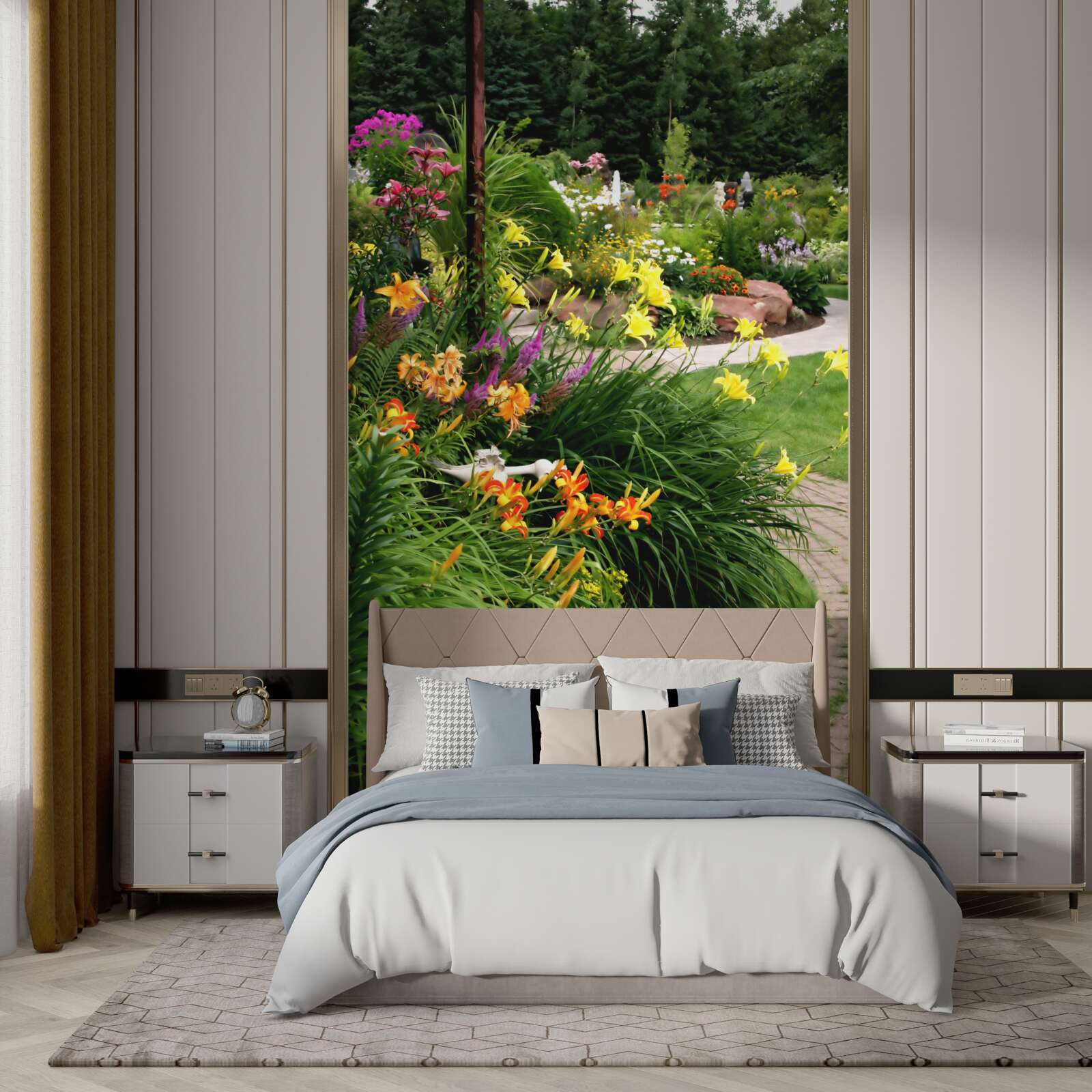 Fototapet cale lângă tufișuri de vară luxuriante cu flori