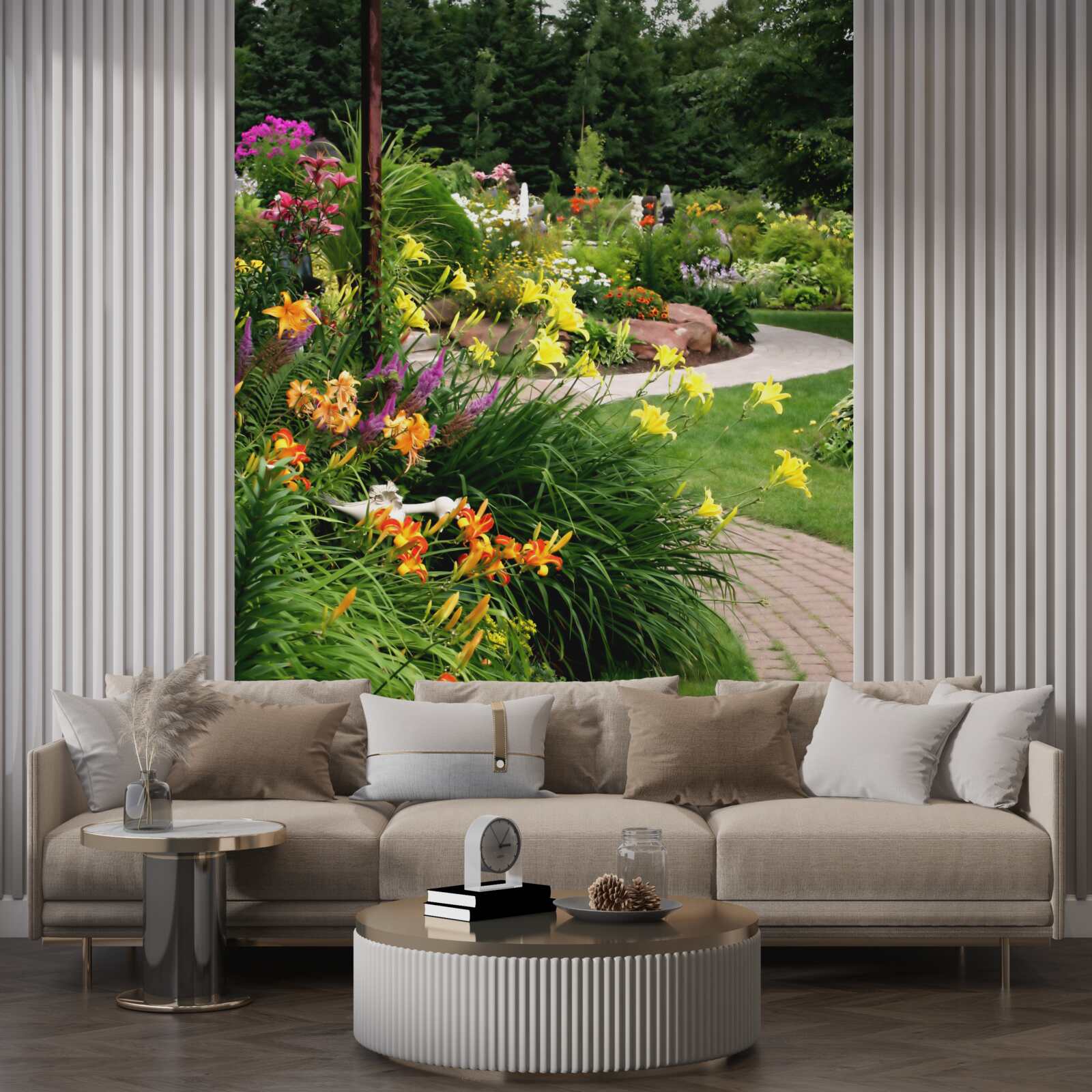 Fototapet cale lângă tufișuri de vară luxuriante cu flori