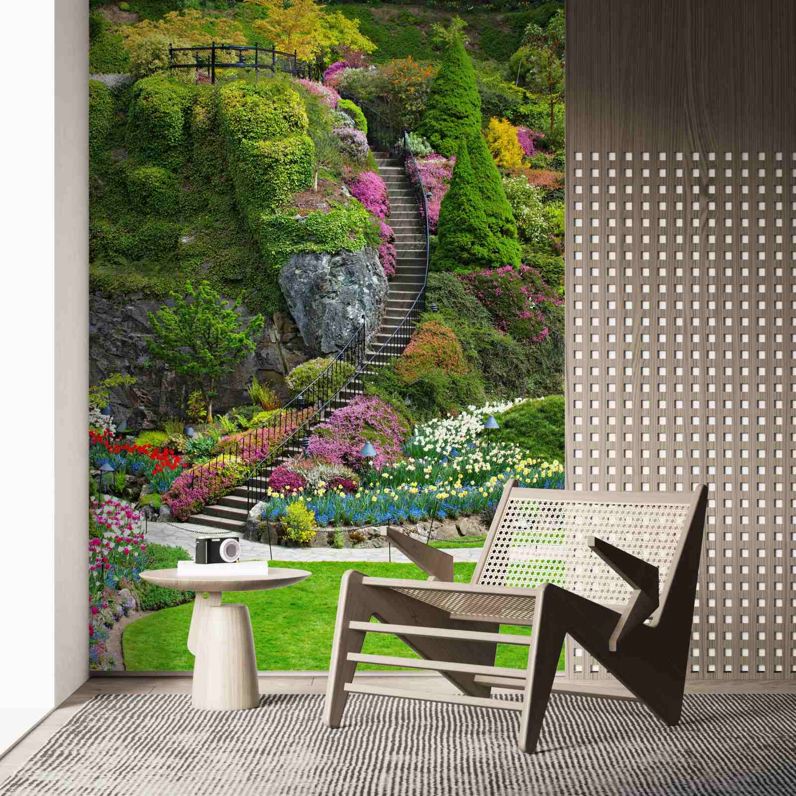 Fototapet scara complet scufundată în verdeață și flori