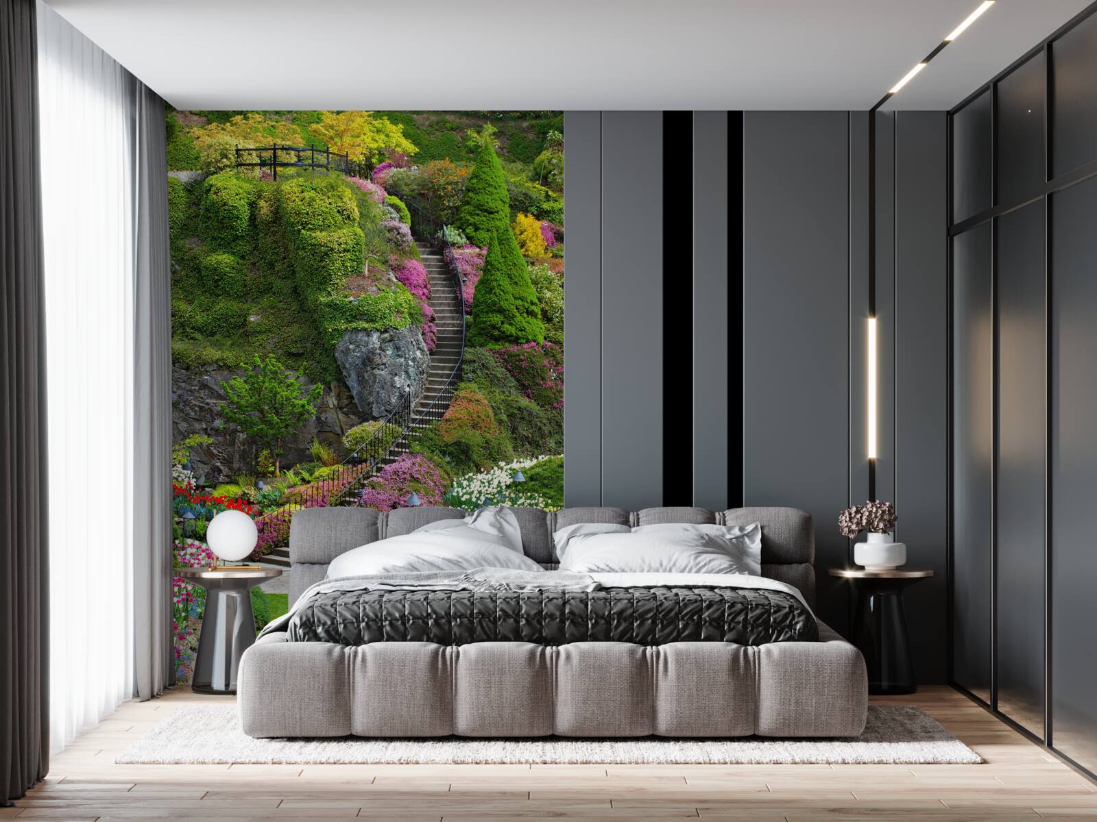 Fototapet scara complet scufundată în verdeață și flori