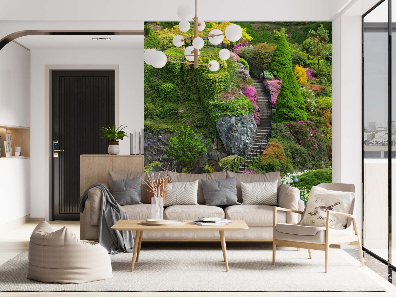 Fototapet scara complet scufundată în verdeață și flori