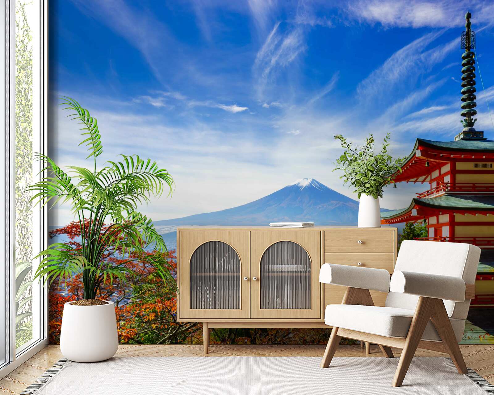 Fototapet casă de țară cu muntele Fuji în fundal
