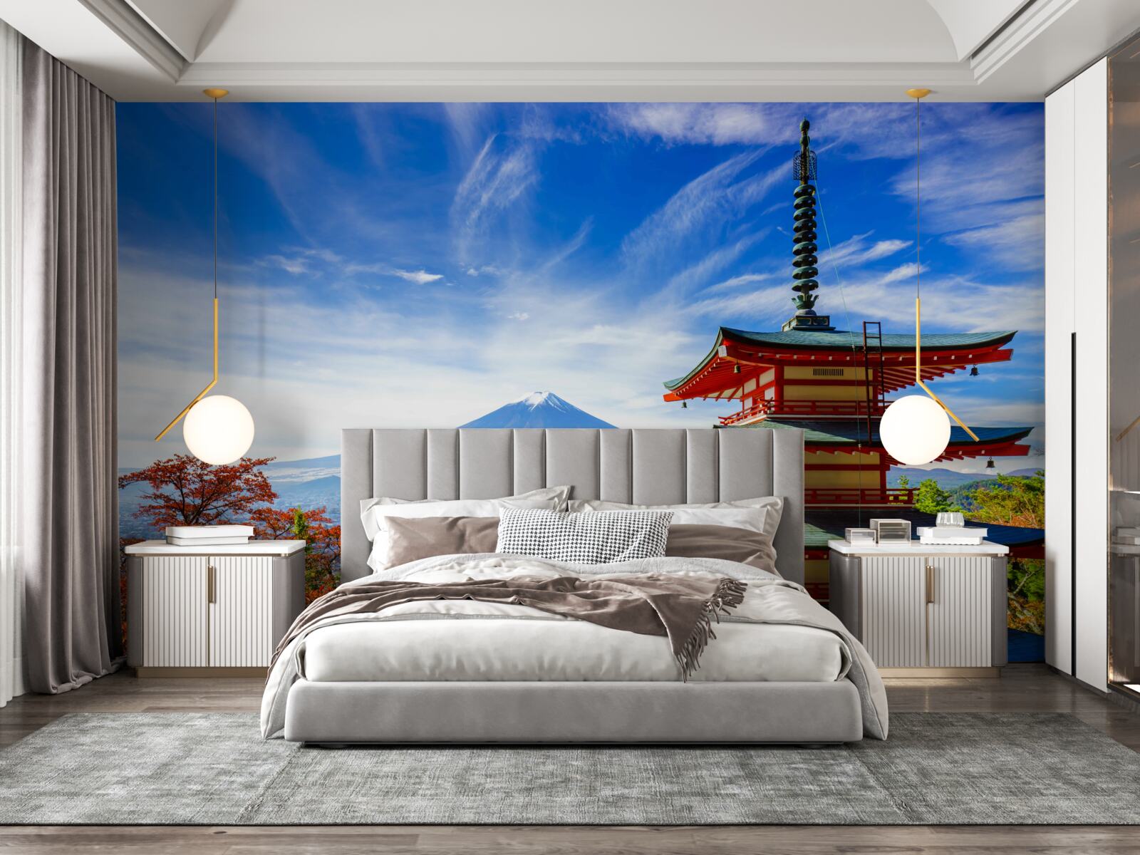 Fototapet casă de țară cu muntele Fuji în fundal