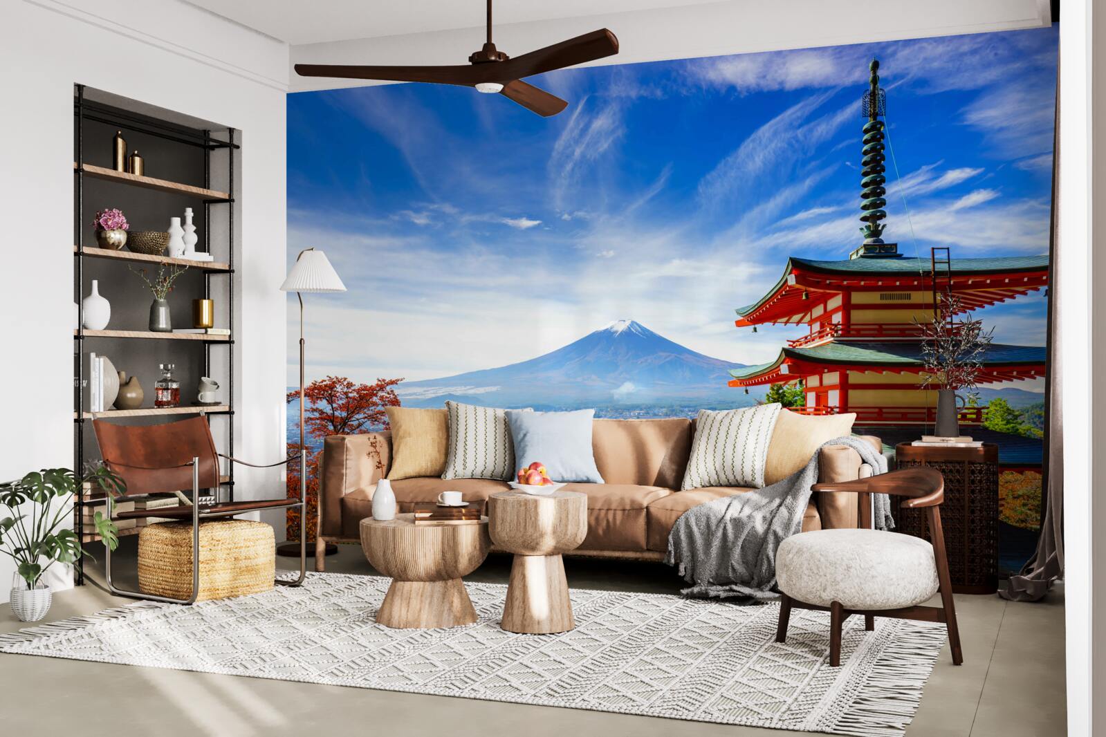 Fototapet casă de țară cu muntele Fuji în fundal