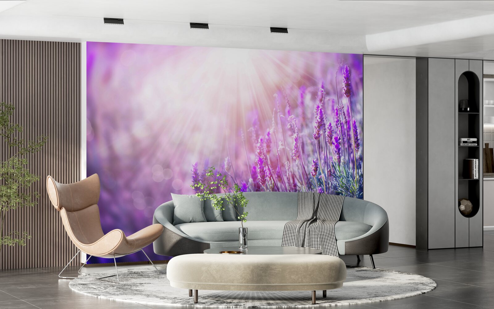 Fototapet razele soarelui luminează tufele de levănțică