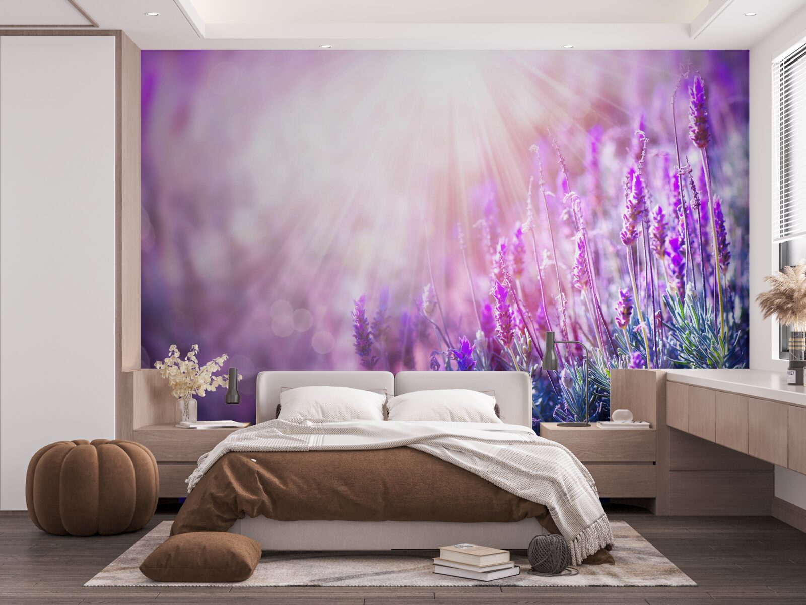 Fototapet razele soarelui luminează tufele de levănțică