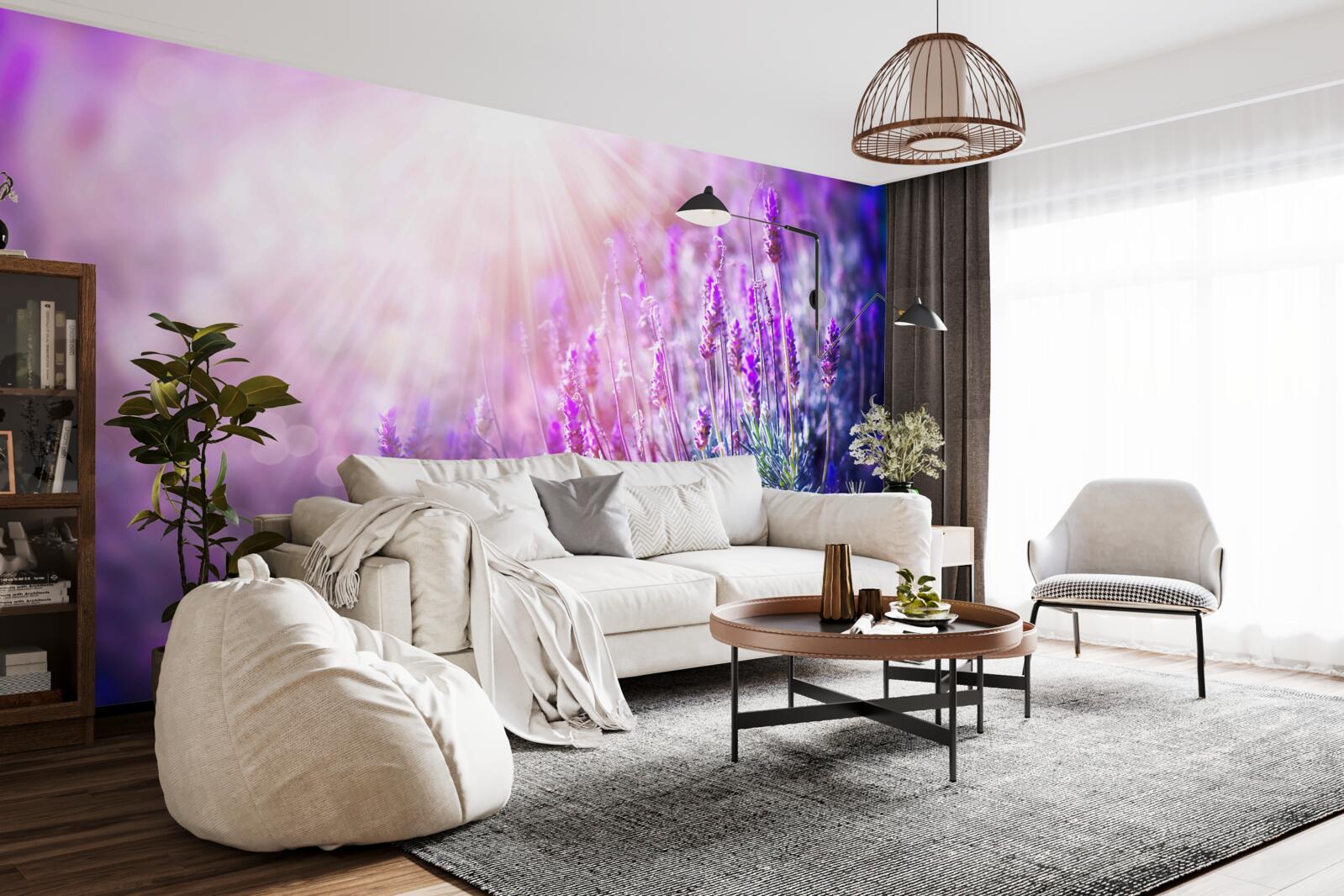 Fototapet razele soarelui luminează tufele de levănțică