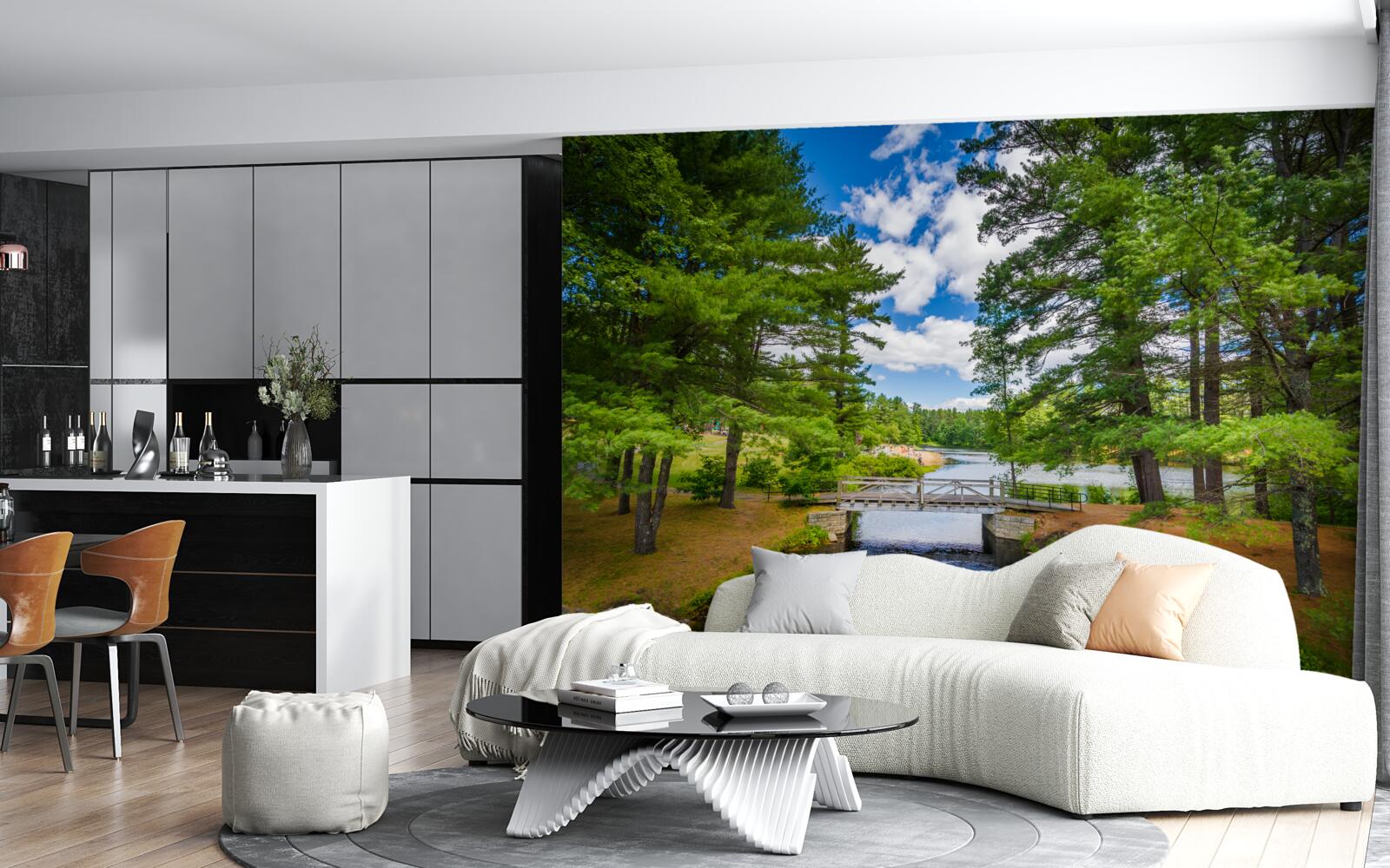 Fototapet un râu rapid printr-o pădure de smarald